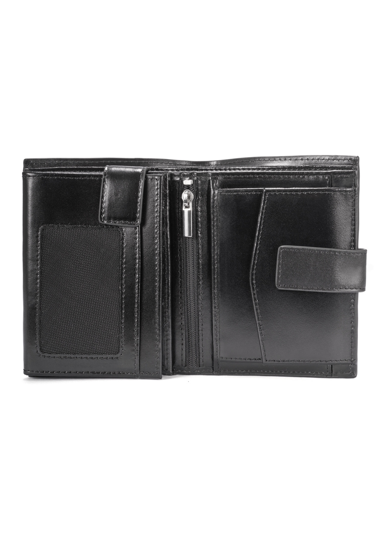 Black men's leather wallet PORMS-0638-99(W25) - inside view on white background.