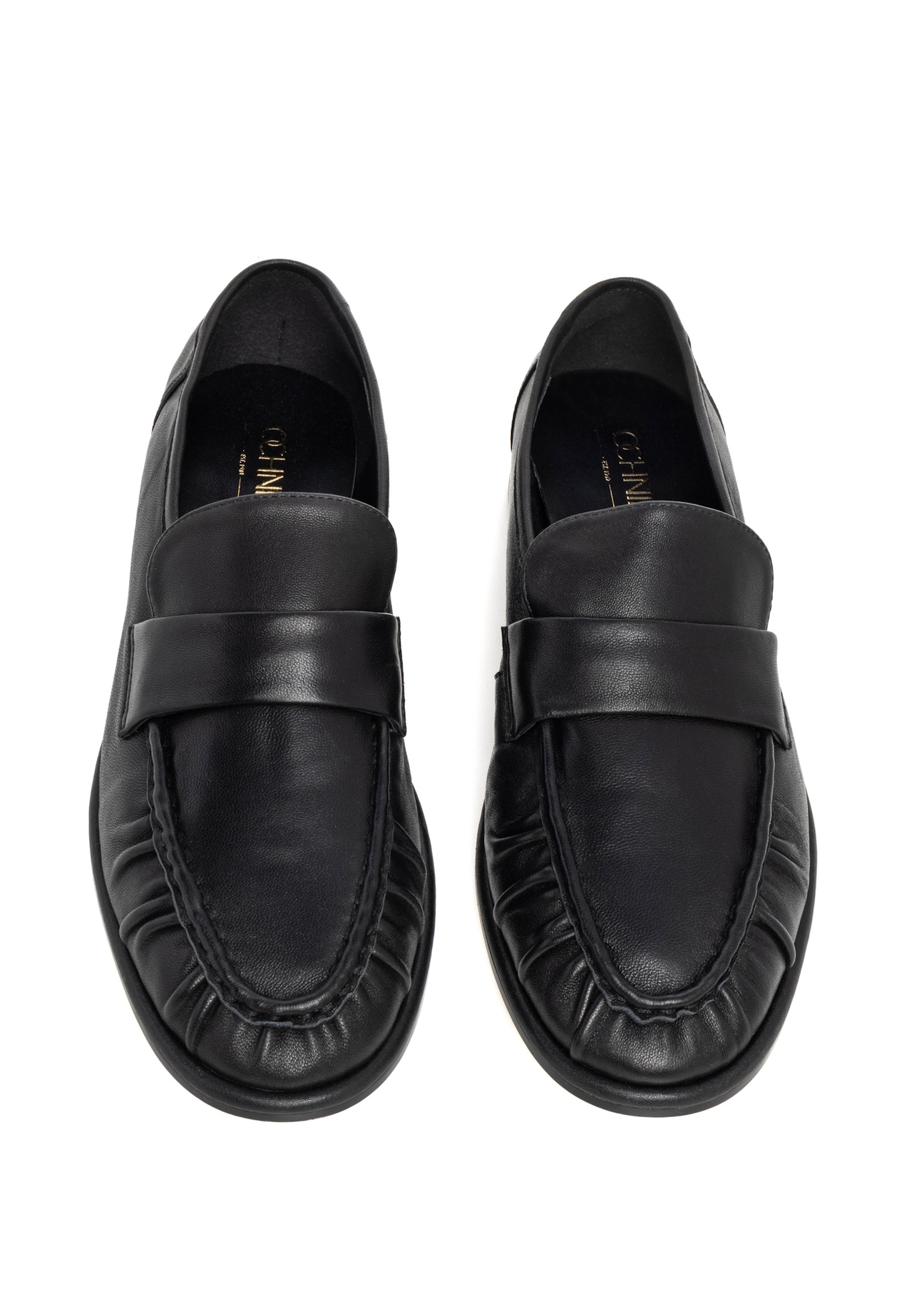 Women's black leather moccasins BUTYD-1328-99(Z26), front product view on white background.