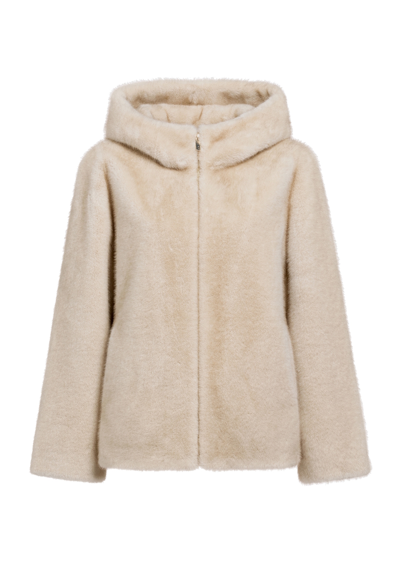 Beige women's fur coat with zipper FUTDP-0057-80(Z25)