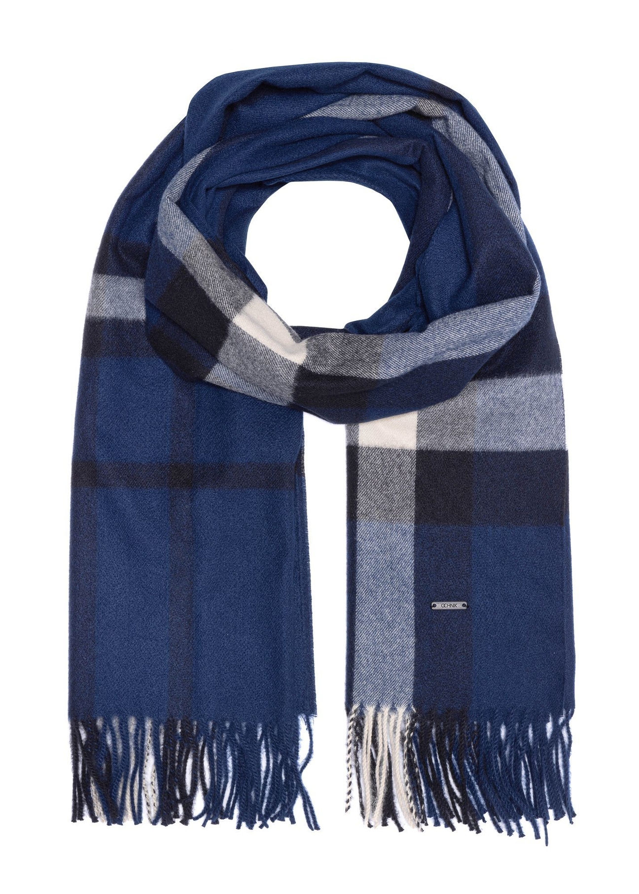 Men's winter checkered scarf SZAMT-0078-7I(Z26) - front product view, on a white background.