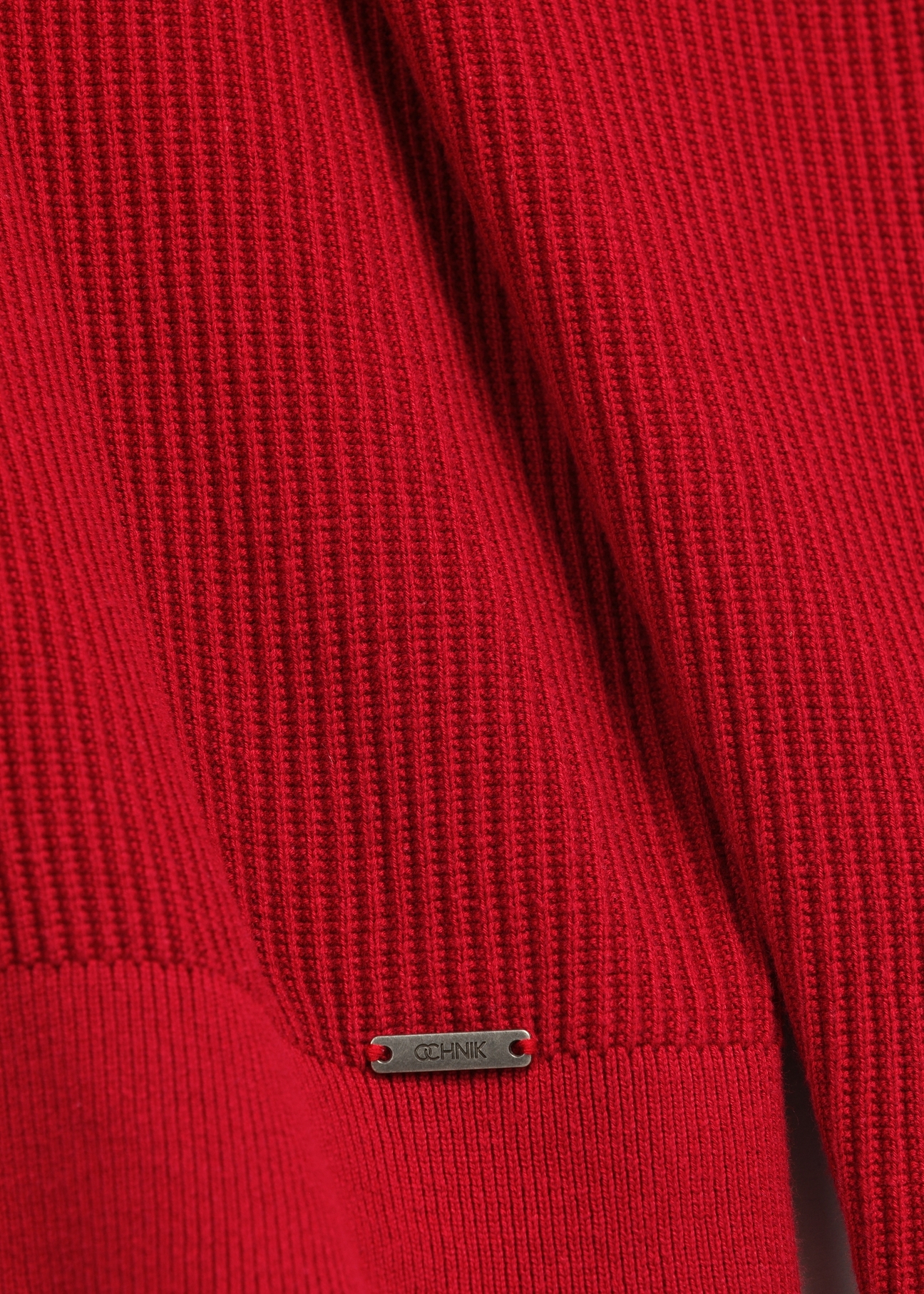 Red ribbed men's sweater SWEMT-0191-4B(W26), close-up of the product detail on a white background.