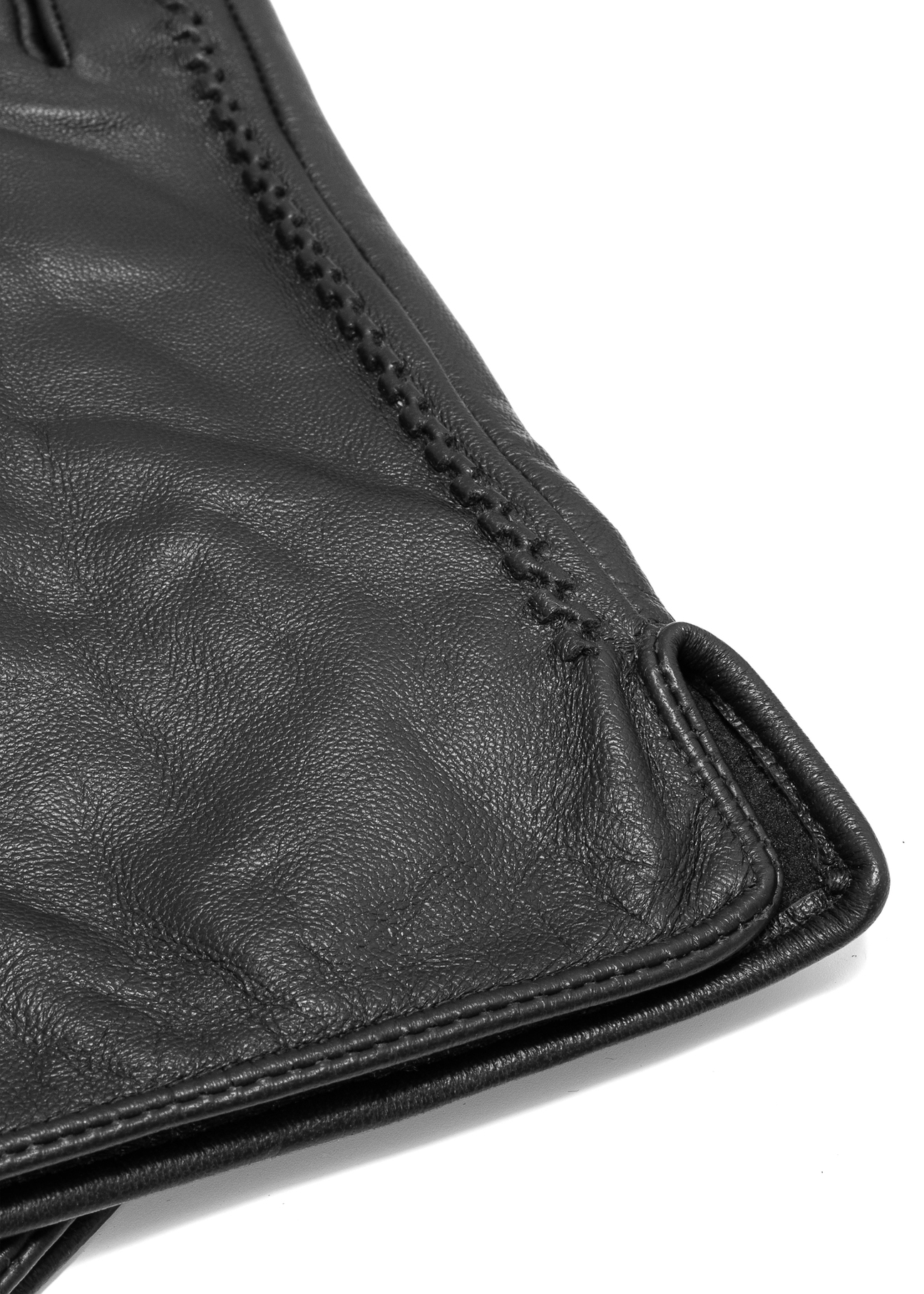 Men's black leather gloves REKMS-0001A-99(Z25), close-up of product detail, view on white background.