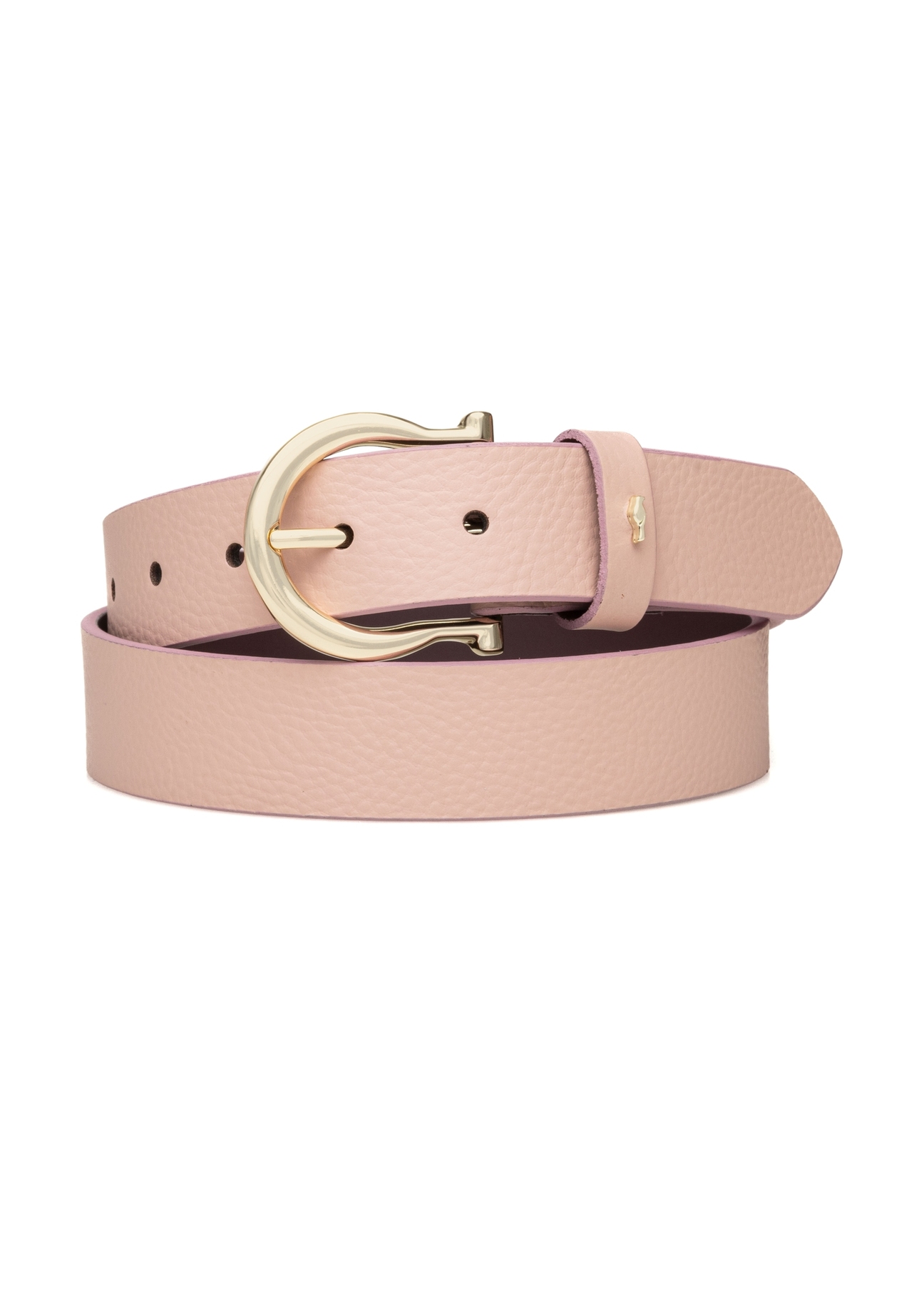 Pink women's leather belt PASDS-0274-5B(W26), front product view on white background.