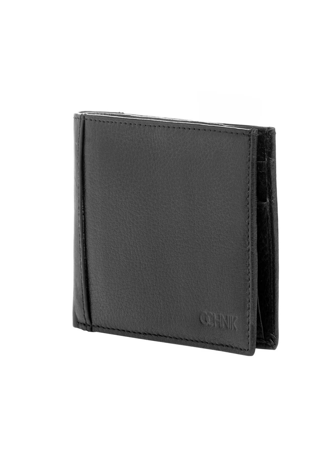 Black small leather men's wallet PORMS-0681-99(W26), diagonal product view on white background.