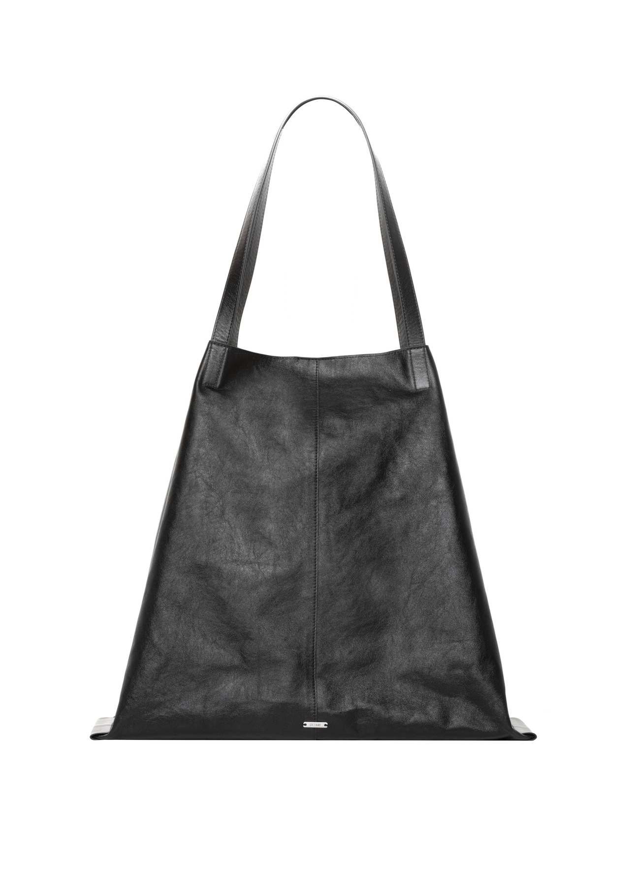 Black large leather shopper bag TORES-1354-99(Z26), front product view, folded on white background.