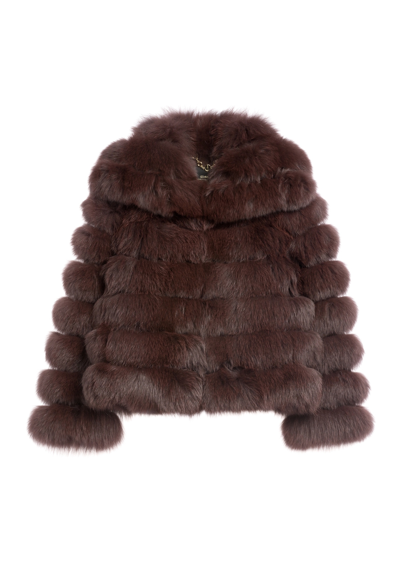 Brown women's fur coat with collar FUTDF-0100-1H(Z26), front product view on white background.