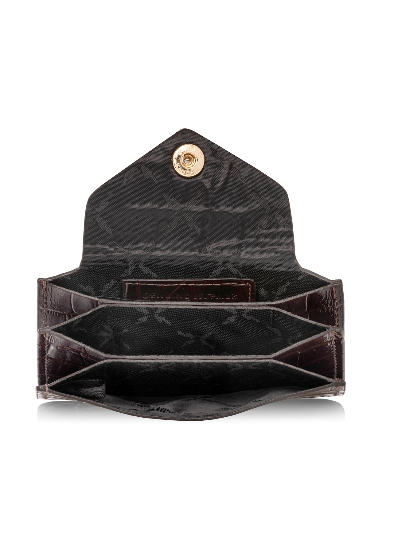 Small brown leather women's wallet PORES-0890-1H(W26), product view inside on white background.