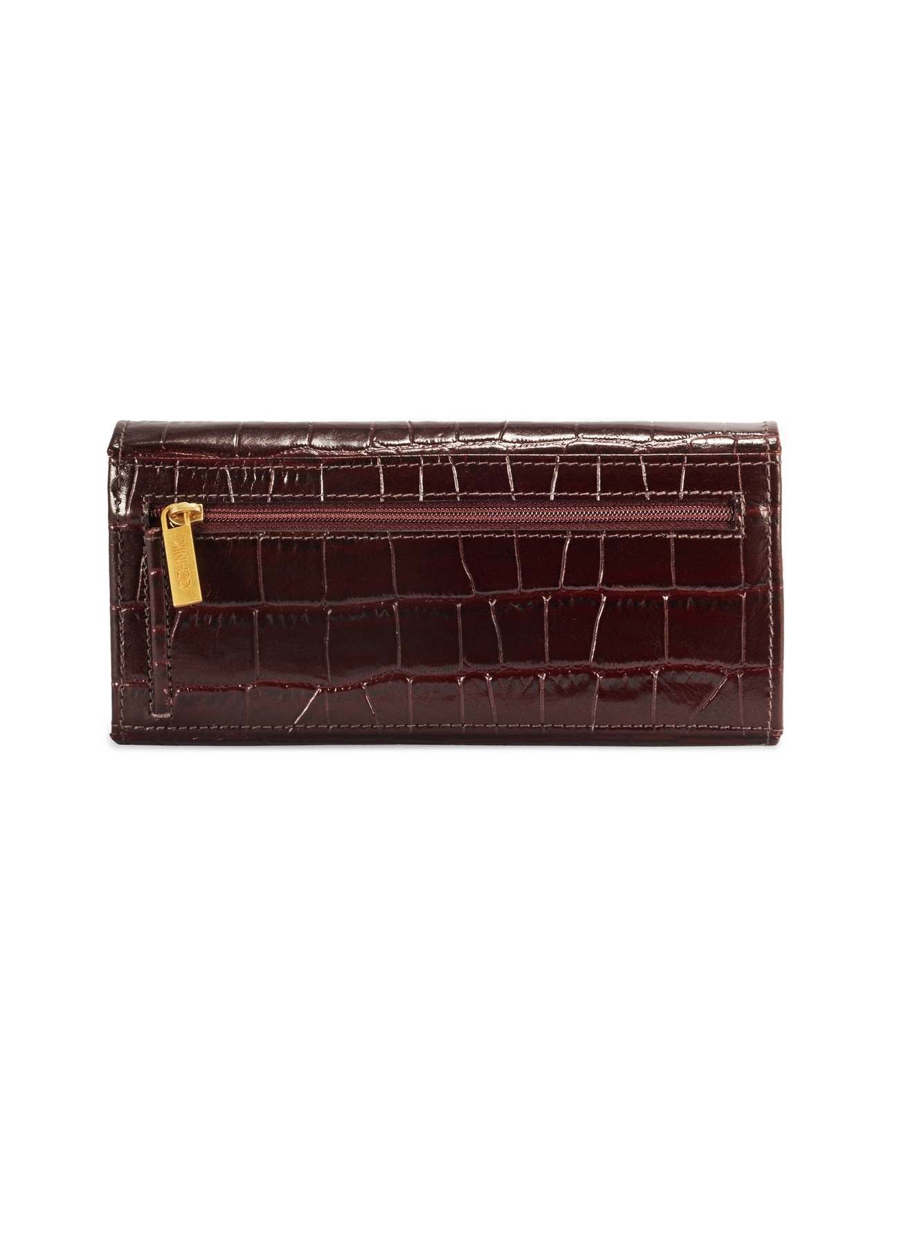 Women's leather burgundy wallet PORES-0889B-49(Z25), product view from the back on a white background.