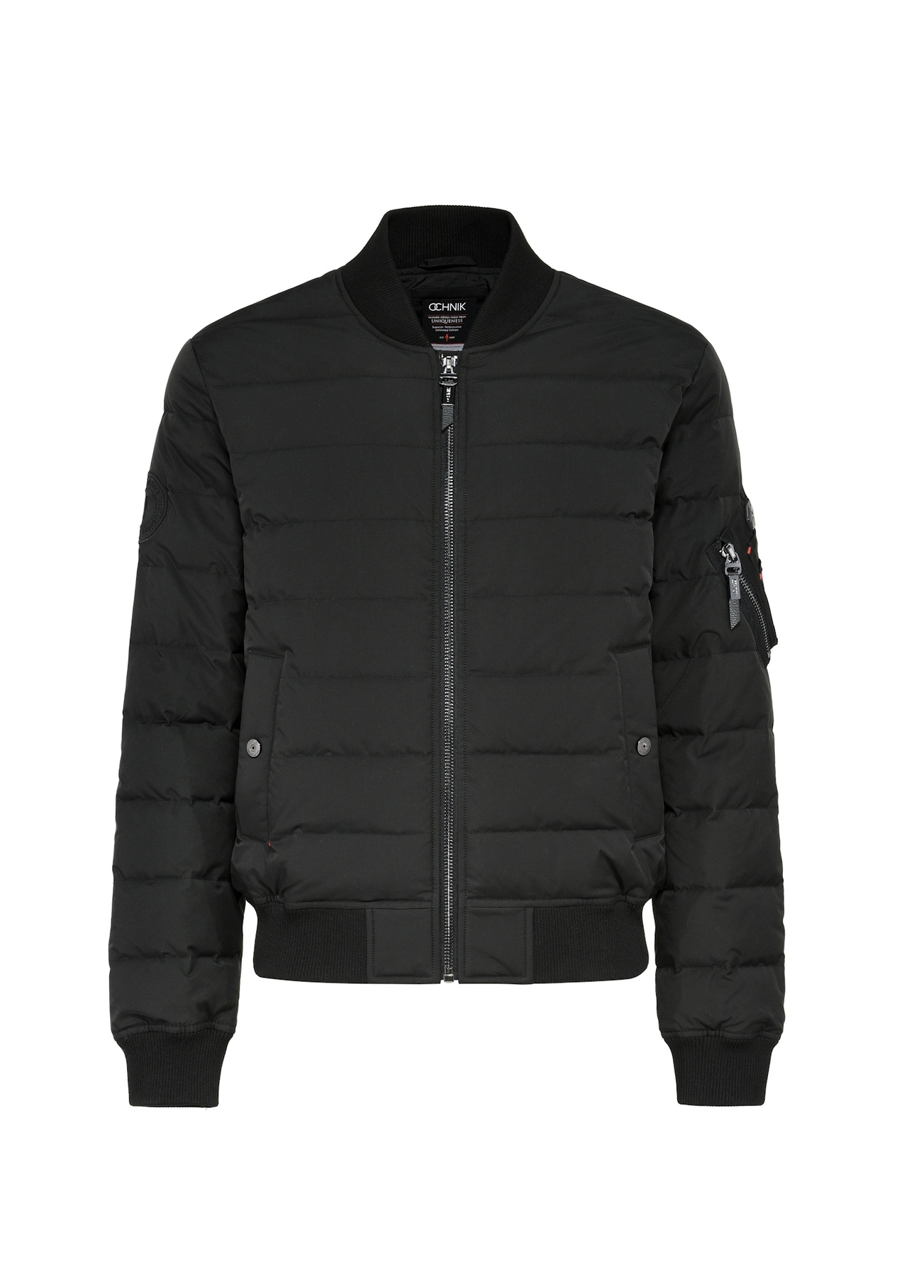 Black insulated men's bomber jacket KURMT-0362-99(Z25) - front product view on white background.