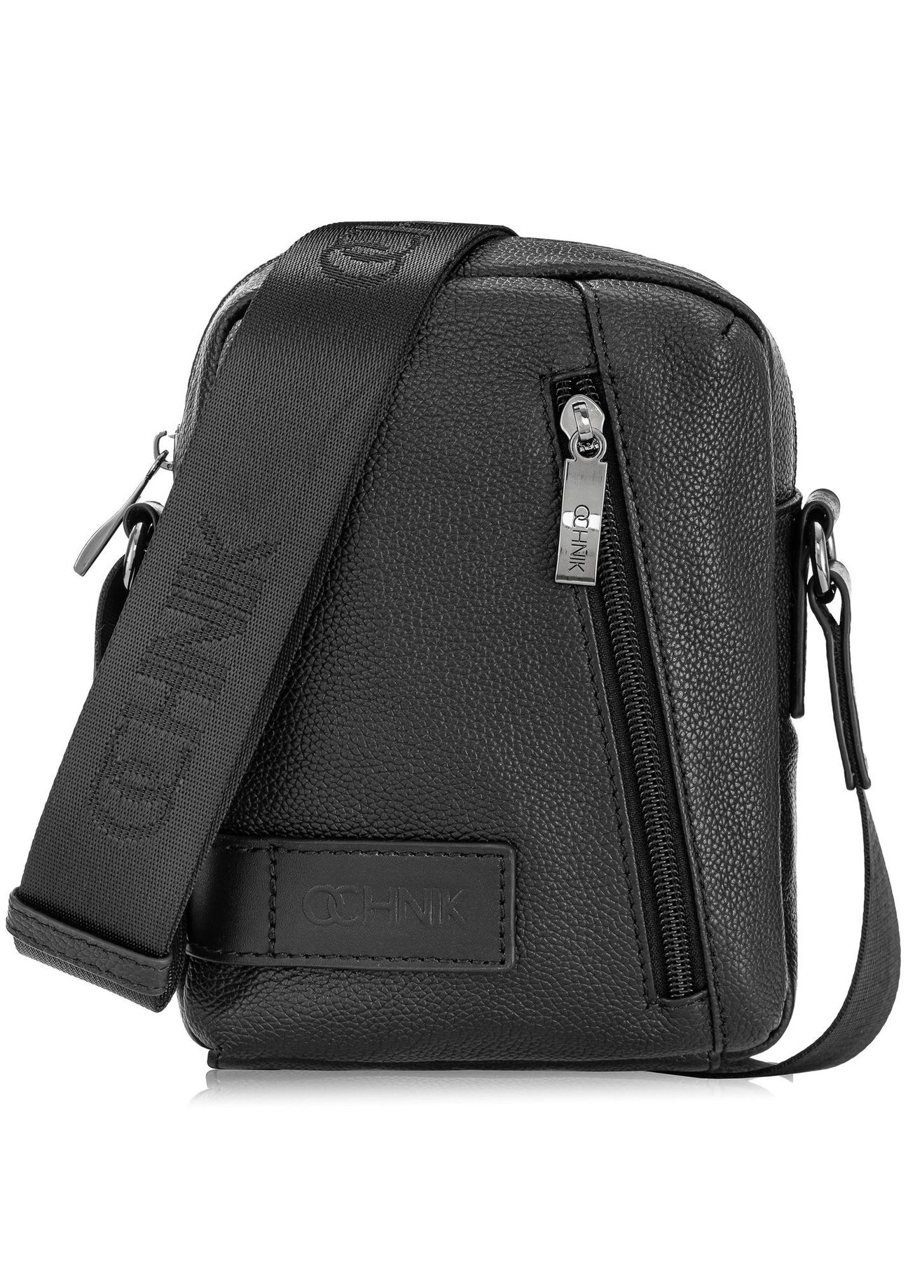 Black leather men's pouch TORMS-0439B-99(Z25) - front product view on white background.