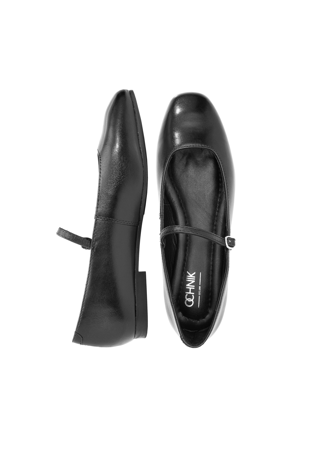 Women's black leather ballet flats BUTYD-1205-99(Z25), product view from the top and side on a white background.
