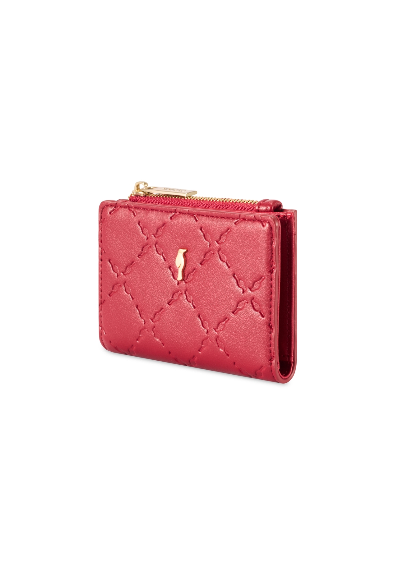 Red small women's wallet with handle POREC-0407-4B(W26) - diagonal product view, on a white background.