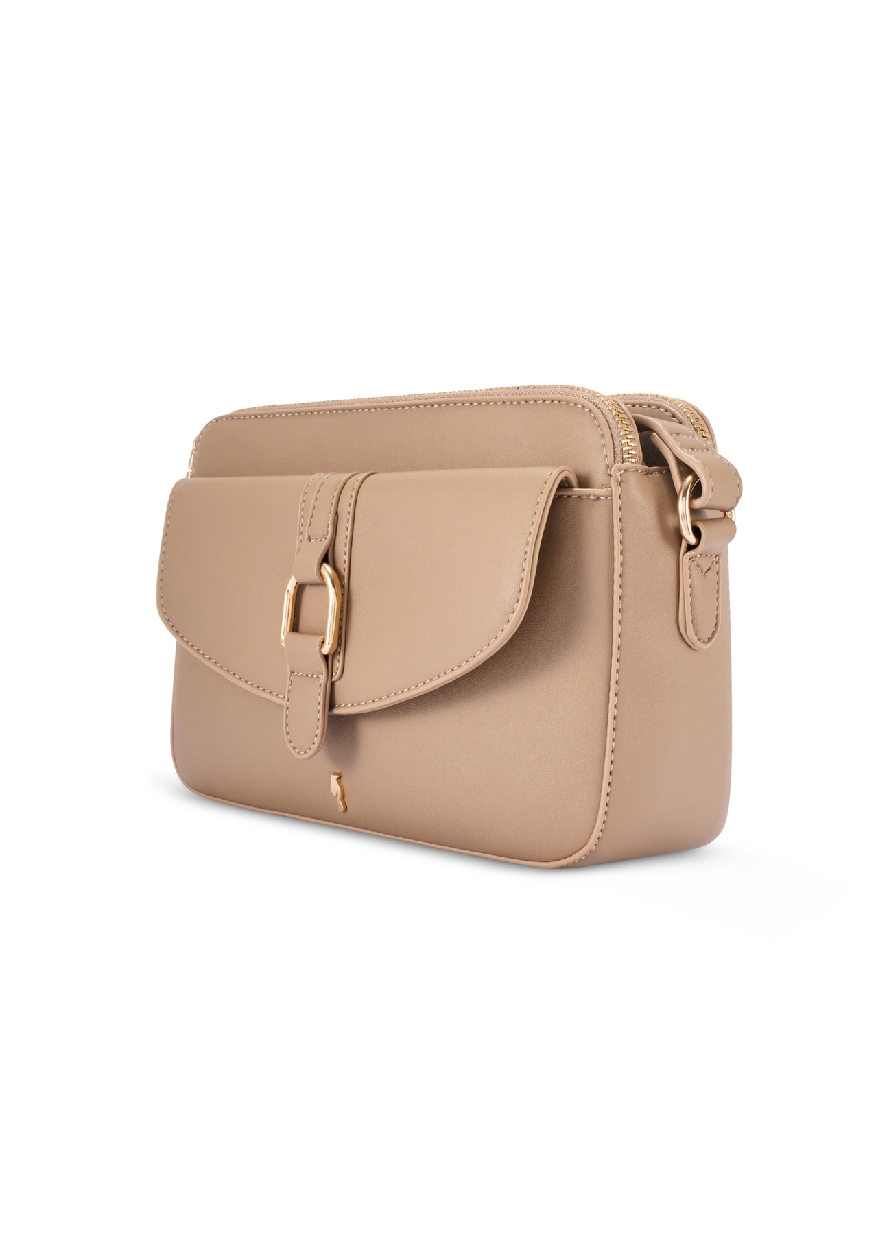 Beige small women's handbag TOREC-1175-1D(W26) - diagonal product view, on a white background.