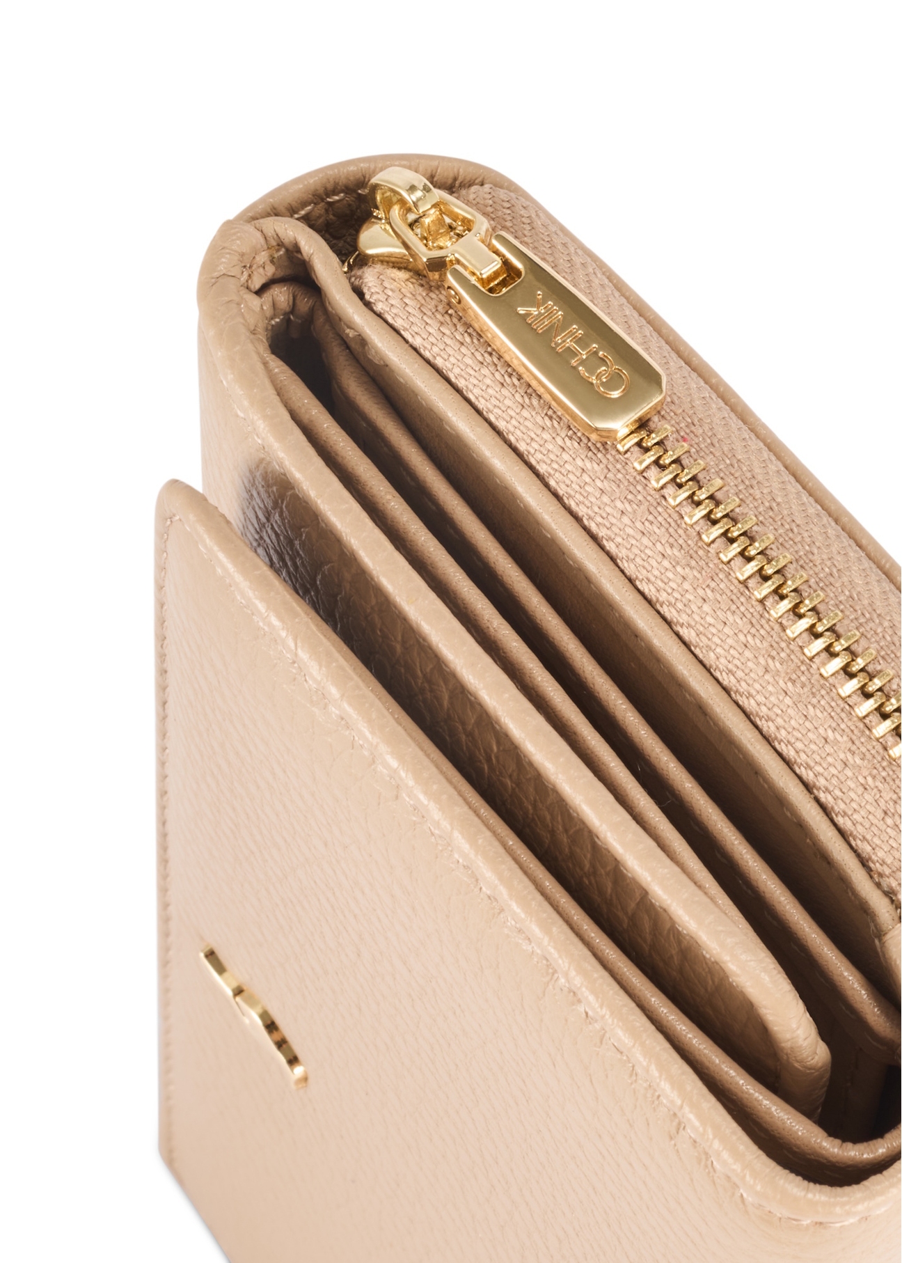 Large beige leather women's wallet PORES-0801R-81(Z25), close-up of the product detail on a white background.