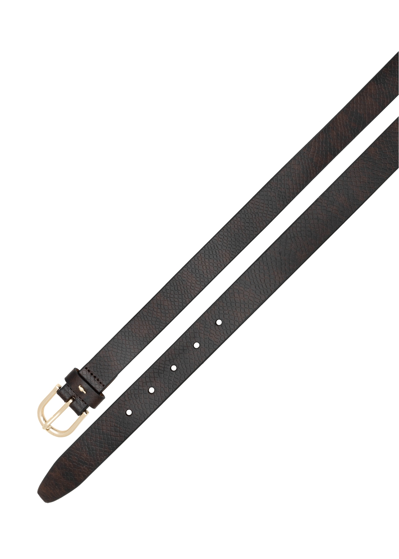 Brown leather women's belt PASDS-0333-90(Z25), view of the buckle on a white background.