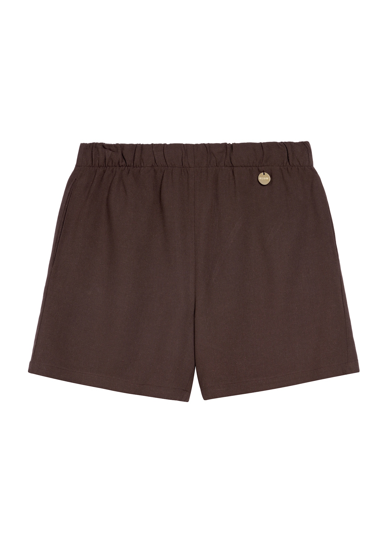Brown women's shorts SZODT-0015-12(W25), front product view on white background.