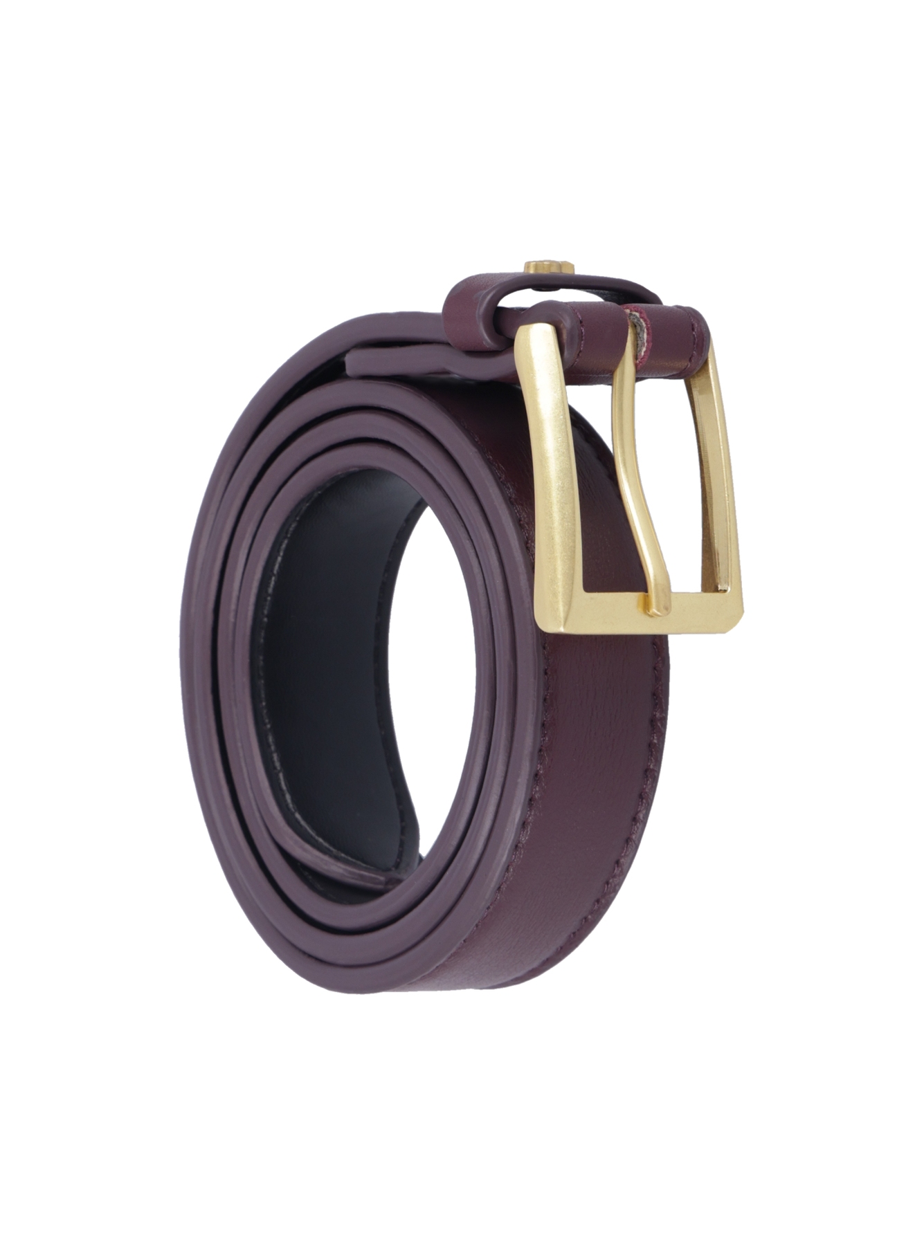 Burgundy women's leather belt PASDS-0346-4D(Z26), diagonal product view on white background.