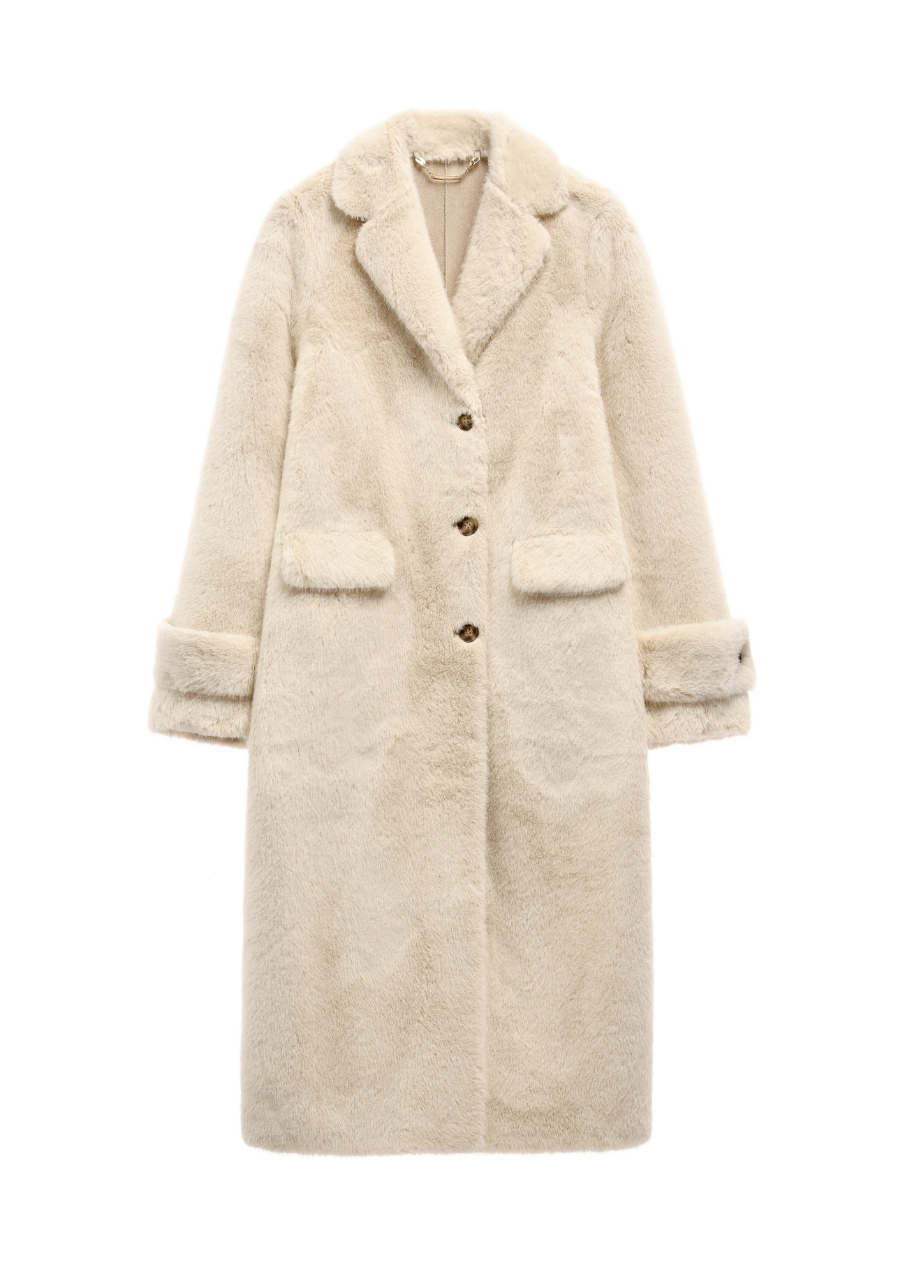 Beige long women's fur coat FUTDP-0080-1B(Z26) - front product view, on white background.