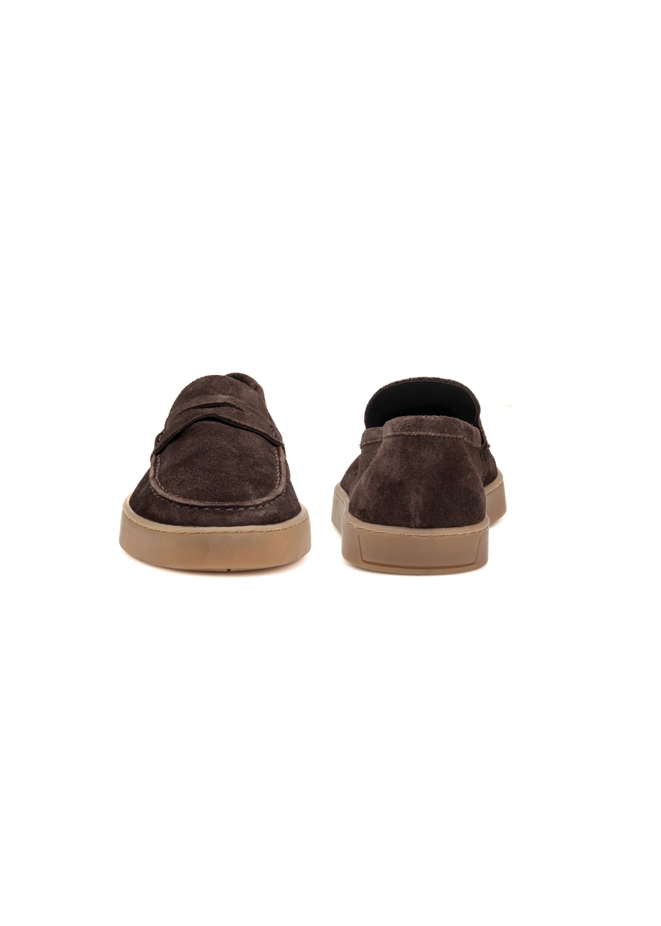 Men's brown leather moccasins BUTYM-0498-1I(W26), front and back product view on white background.