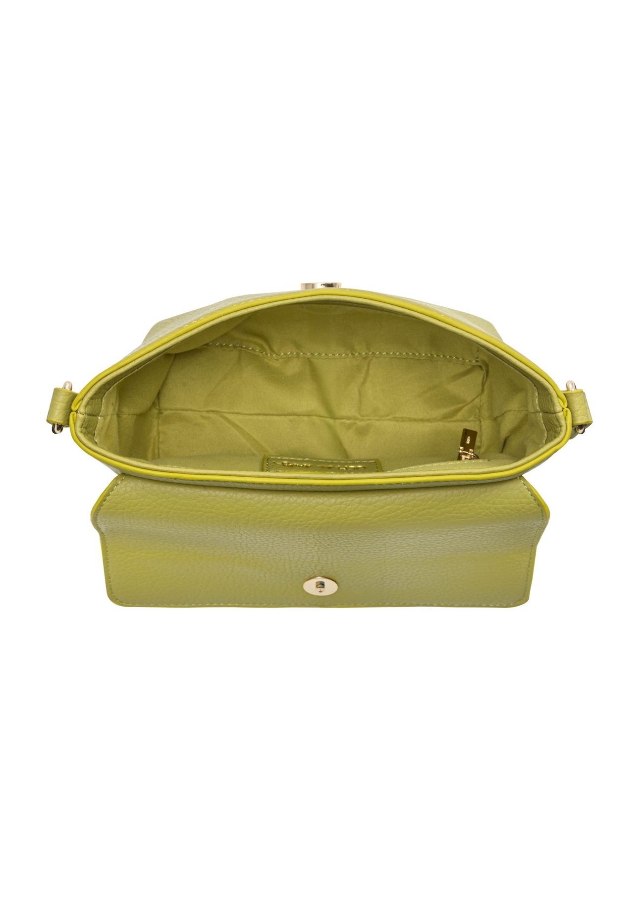 Lime green small women's shoulder bag TOREC-0916-8G(W26), product view inside on white background.
