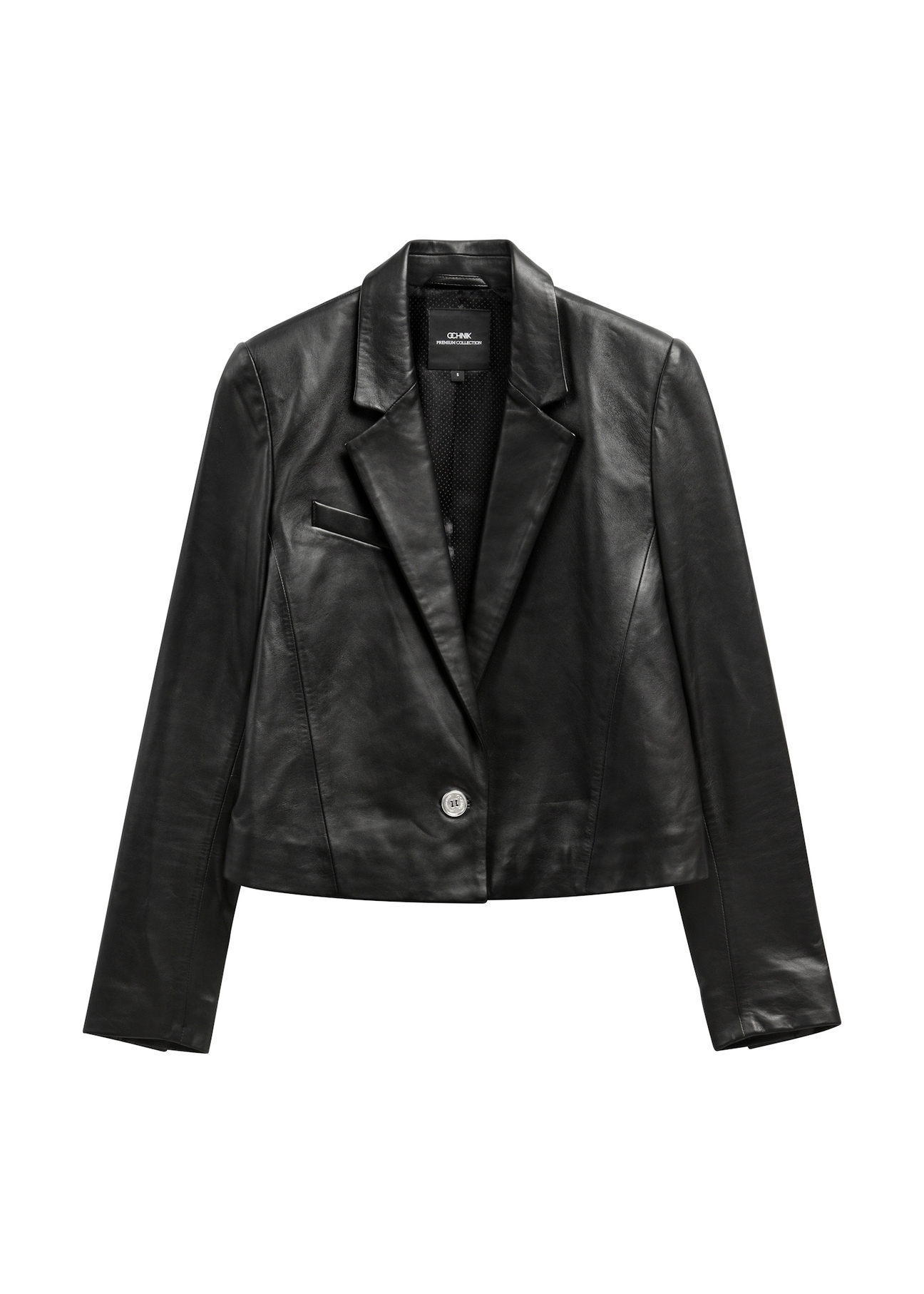 Women's short leather jacket KURDS-0522-99(W26) - front product view, on white background.