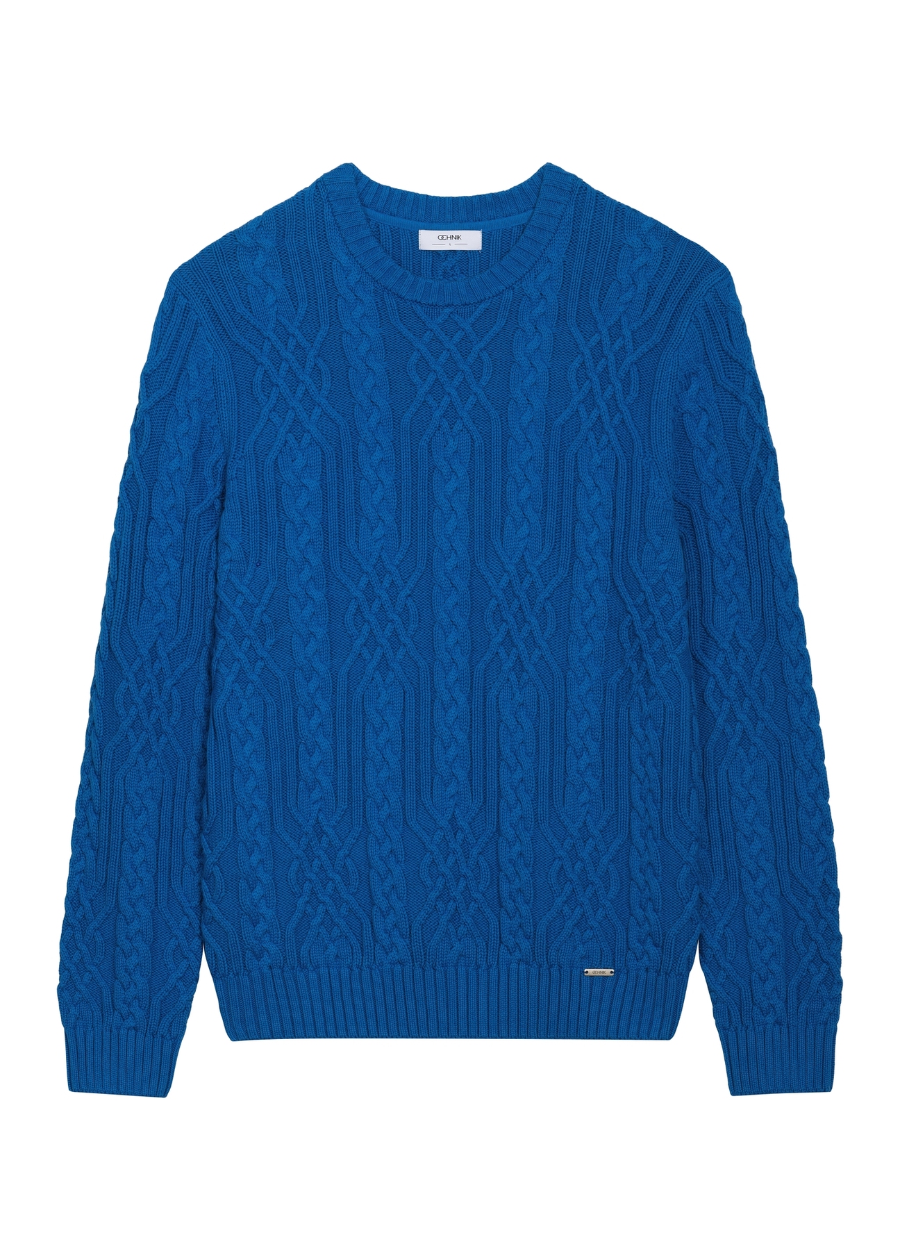 Dark blue men's sweater with decorative weave SWEMT-0205-7C(Z26)
