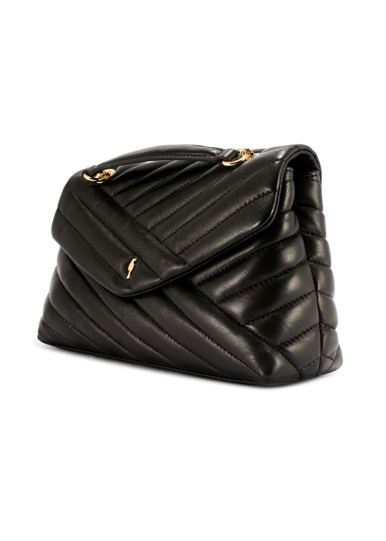 Women's leather handbag in black color TORES-1285-99(W26) - diagonal view of the product, on a white background.