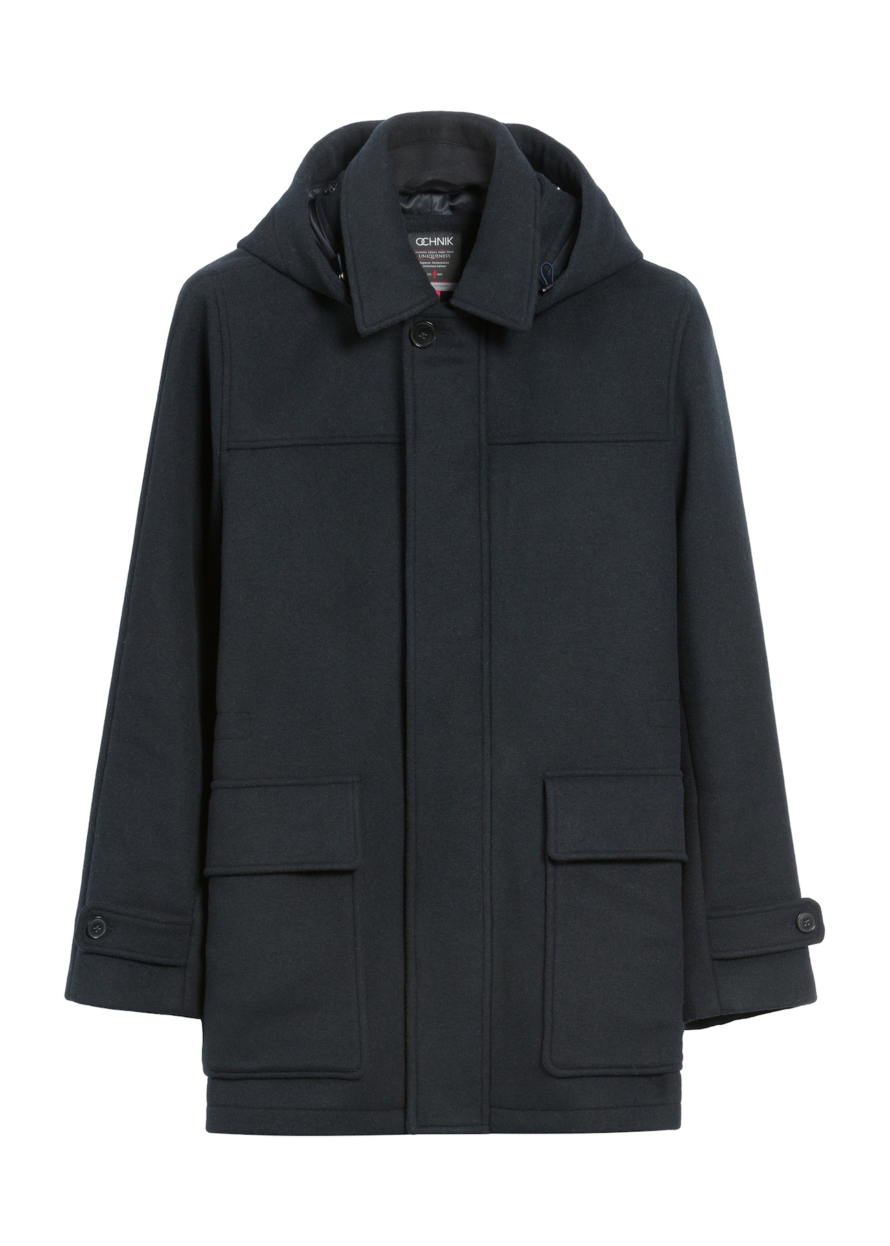 Navy blue men's coat PLAMT-0007-69(Z25) - front product view on white background.