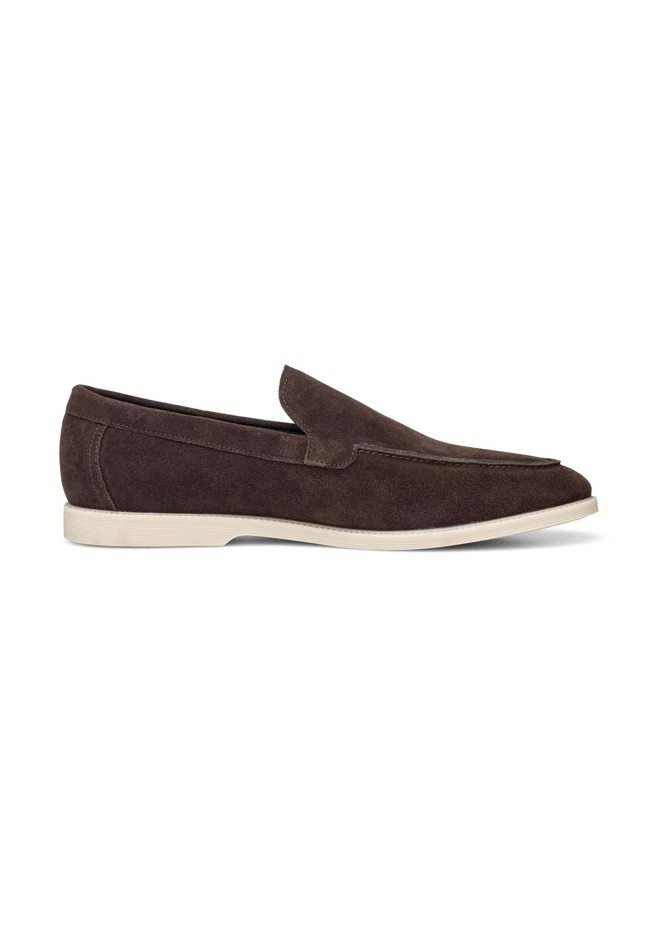 Dark brown suede men's loafers BUTYM-0526-1I(W26), side product view on white background.