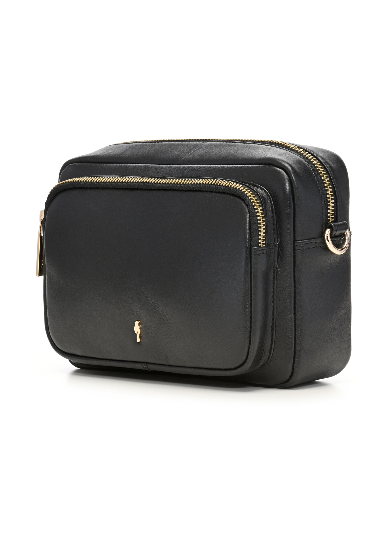 Black leather women's shoulder bag TORES-1331-99(Z26), diagonal product view on white background.