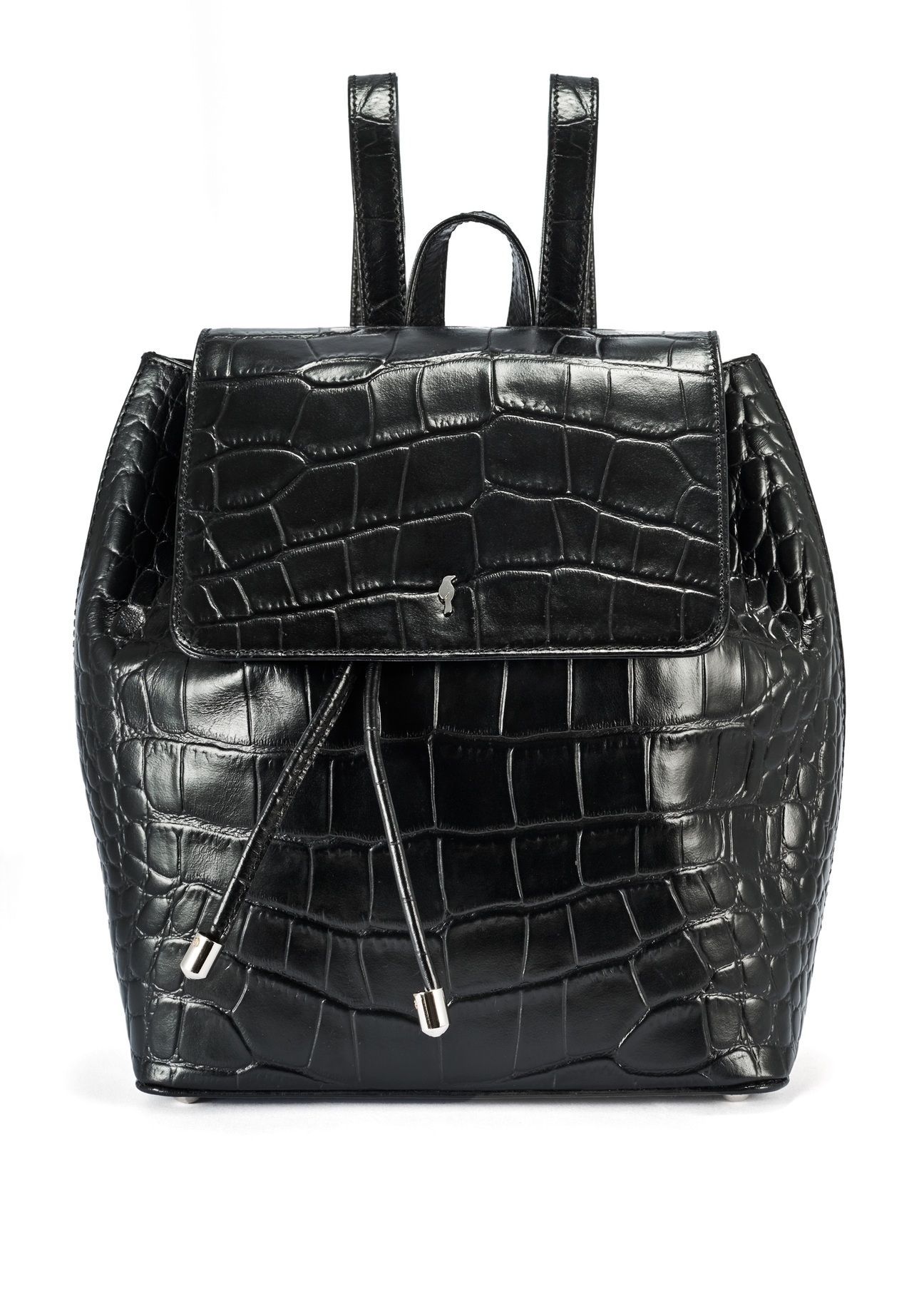 Black croco leather women's backpack TORES-1131-99(Z25), product view front on white background.