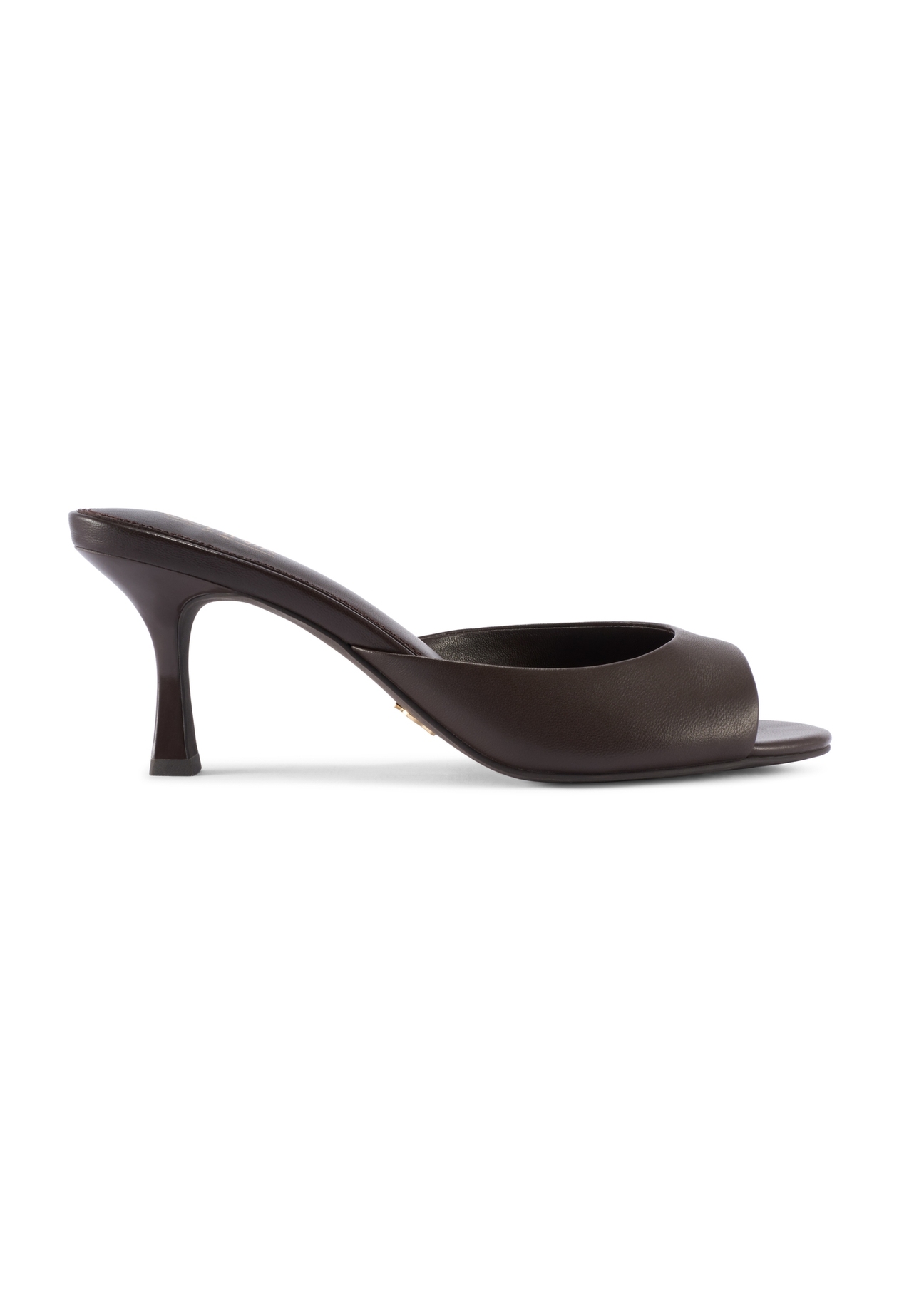 Dark brown leather women's mules BUTYD-1272-1I(W26), side product view on white background.