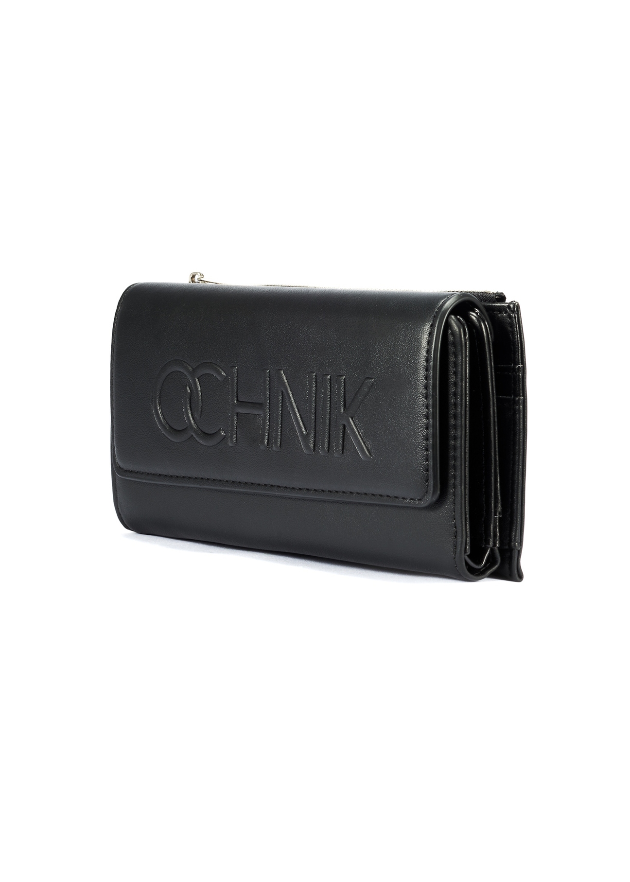 Black large women's wallet with logo POREC-0361A-99(W25), diagonal view of the product on a white background.