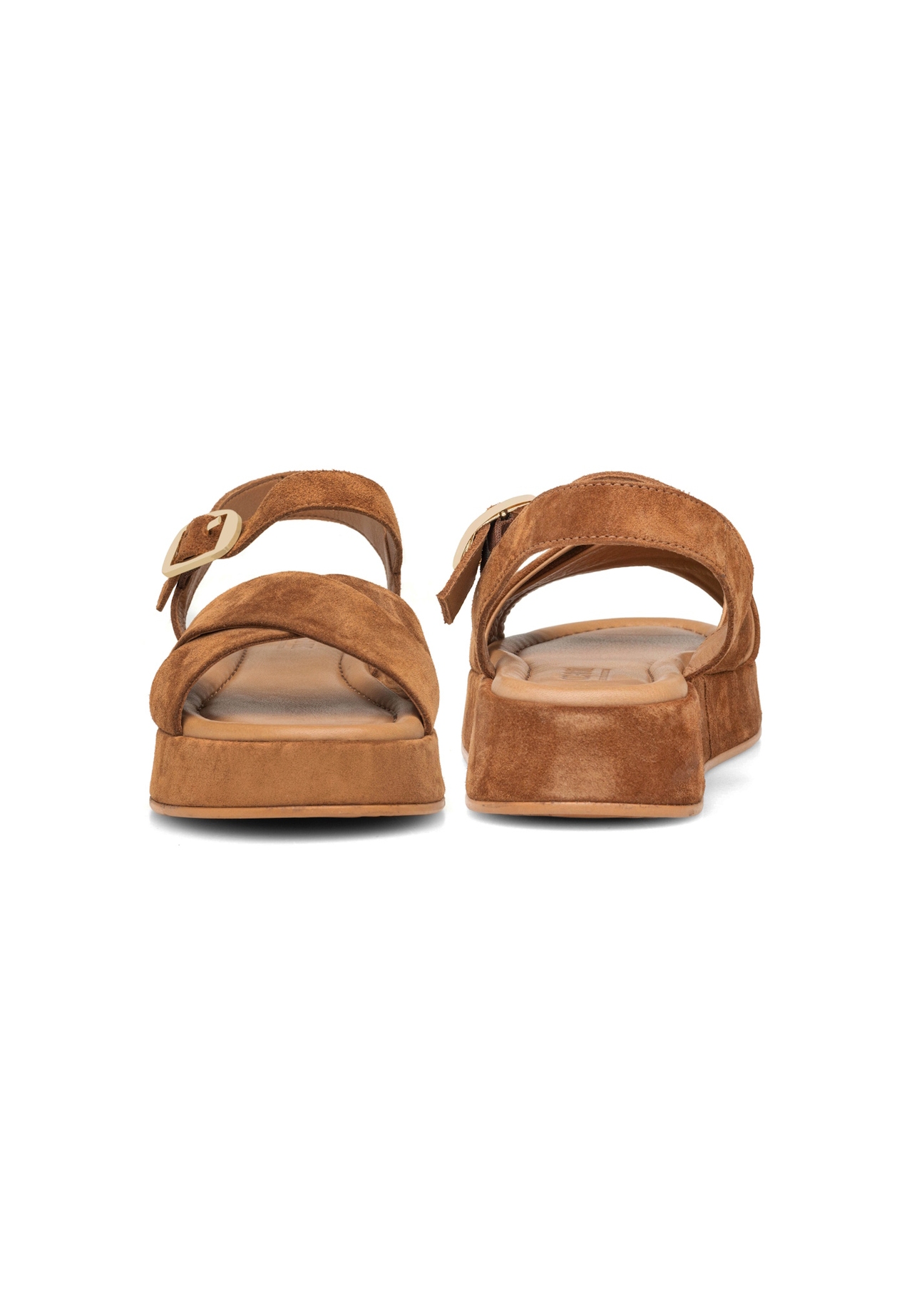 Women's camel sandals BUTYD-1242-1D(W26), front and back product view on white background.