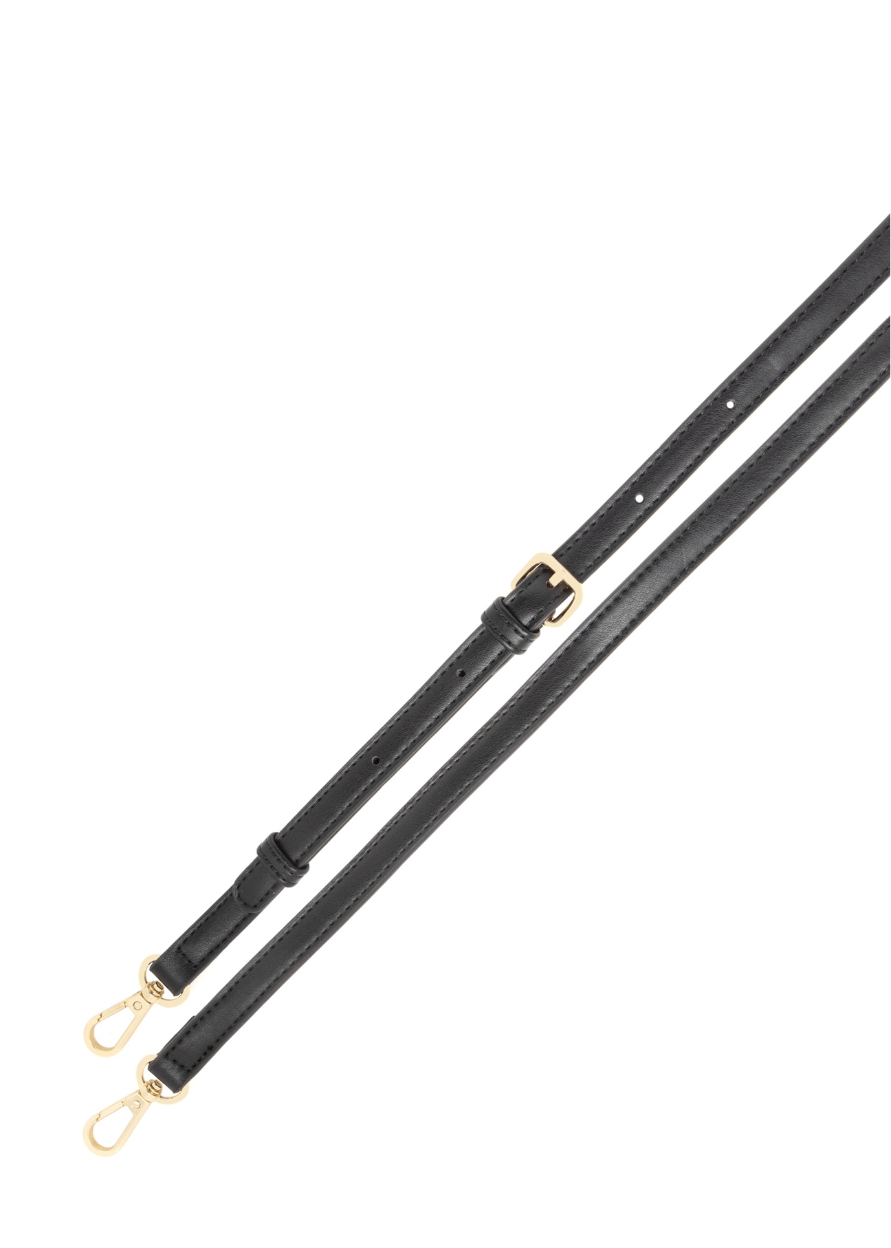 Black women's handbag with stitching TOREC-1151-99(W26), close-up of the product strap on a white background.