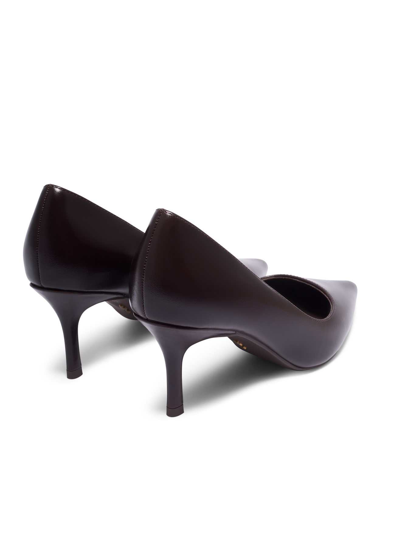 Women's brown leather pumps BUTYD-1031A-1H(Z26), product view from the back on a white background.