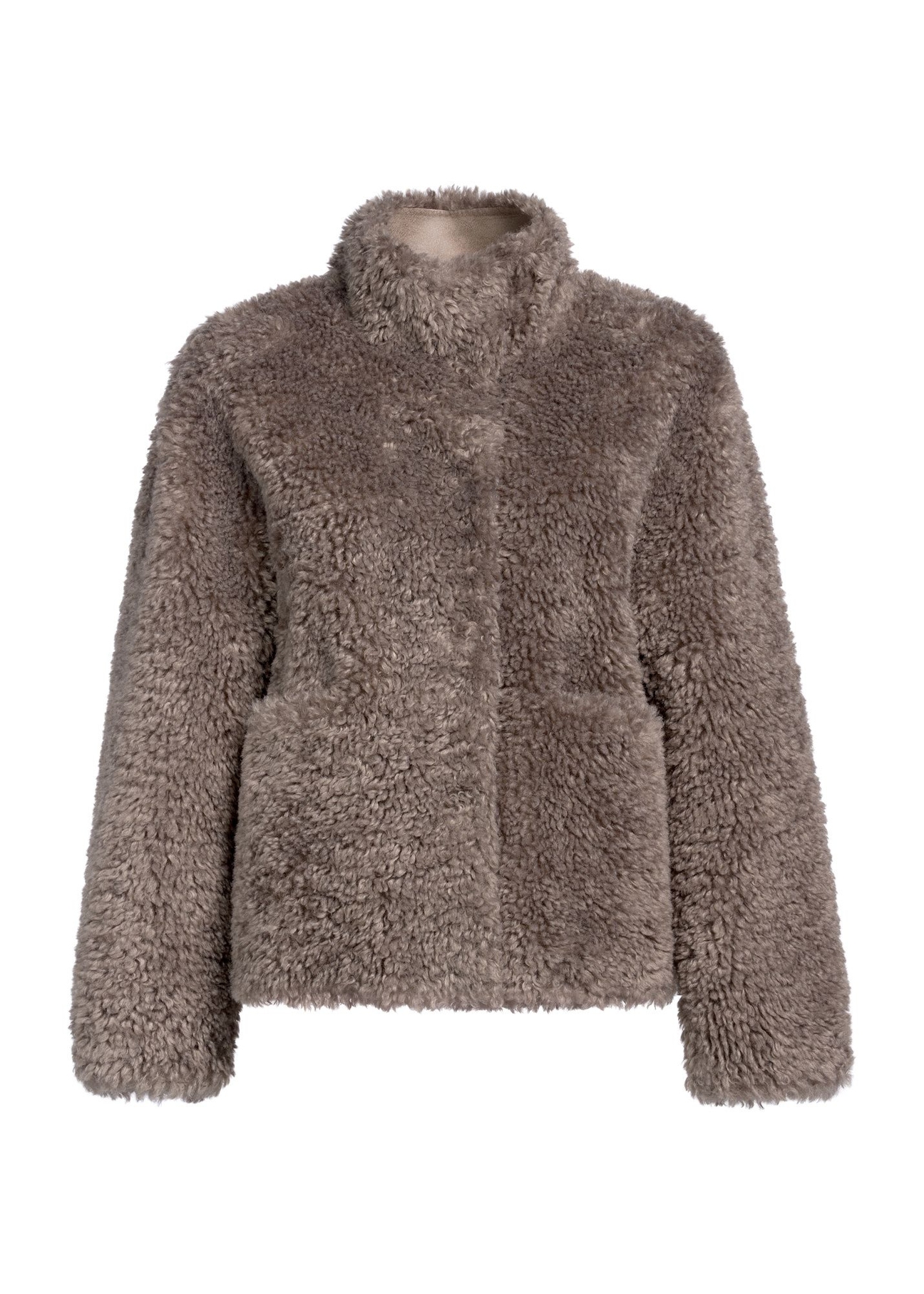 Gray women's fur coat FUTDP-0021C-9B(Z26), front product view on white background.