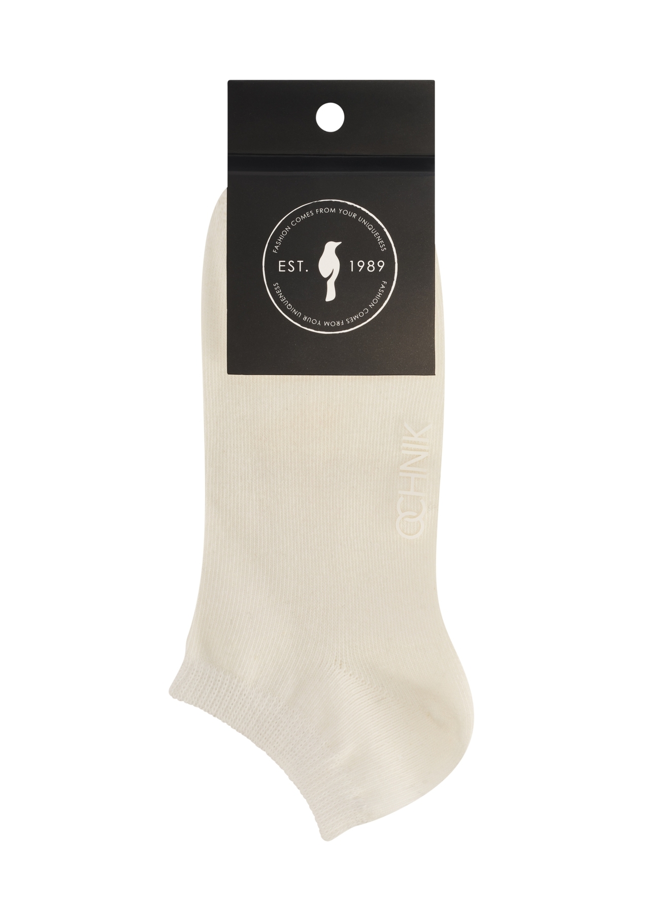 Women's short cream socks SKADT-0053B-0B(W26), product view with packaging on white background.