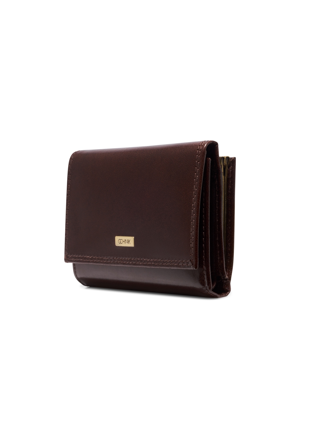 Brown leather women's wallet PL-189-1H(KS), diagonal product view on white background.