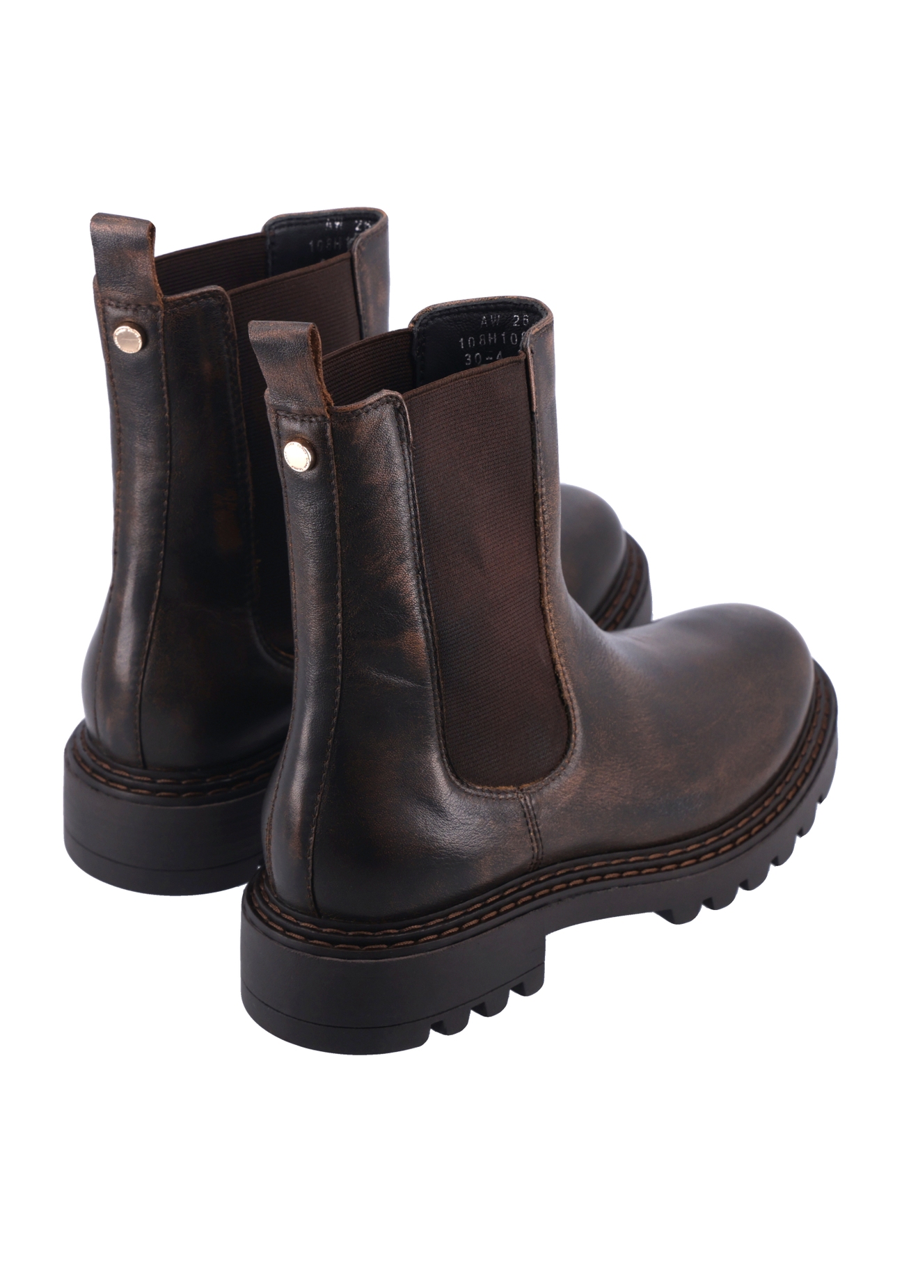 Women's brown leather Chelsea boots BUTYD-1287-1H(Z26), product view from the back on a white background.