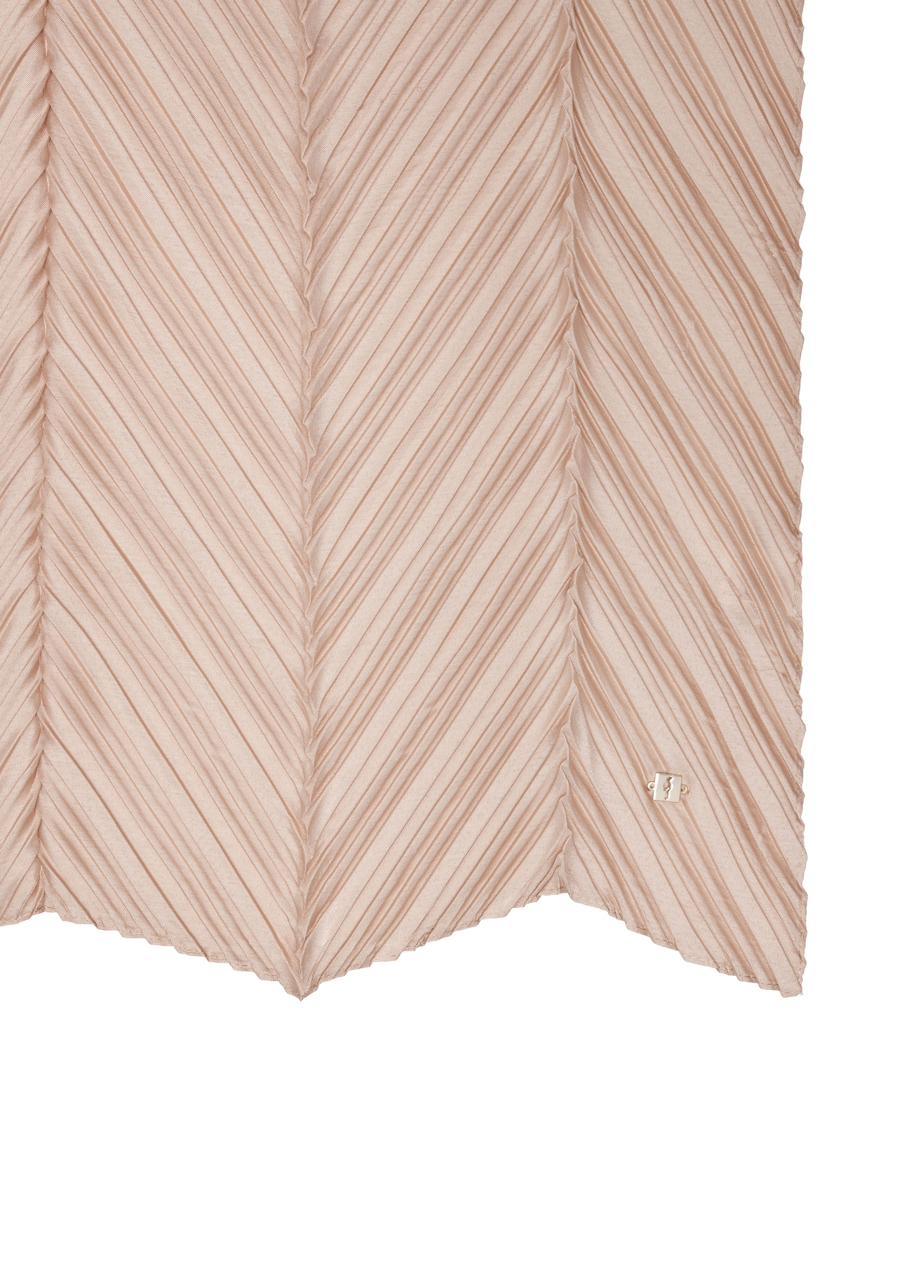 Beige women's scarf with gathers SZADT-0157-1C(W26) - close-up of detail, on white background.