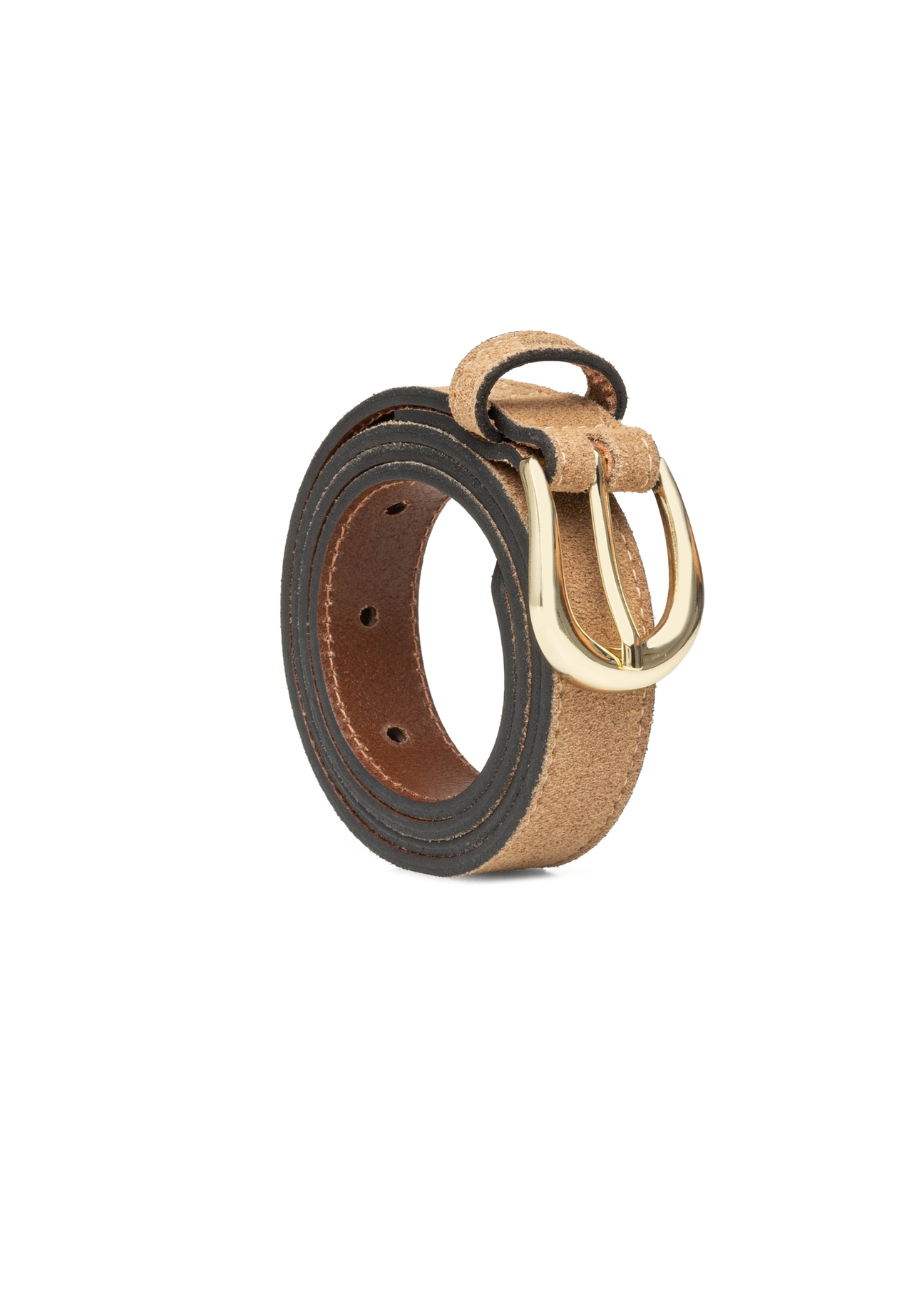 Dark beige leather women's belt PASDS-0303-1C(W26) - front product view, on white background.