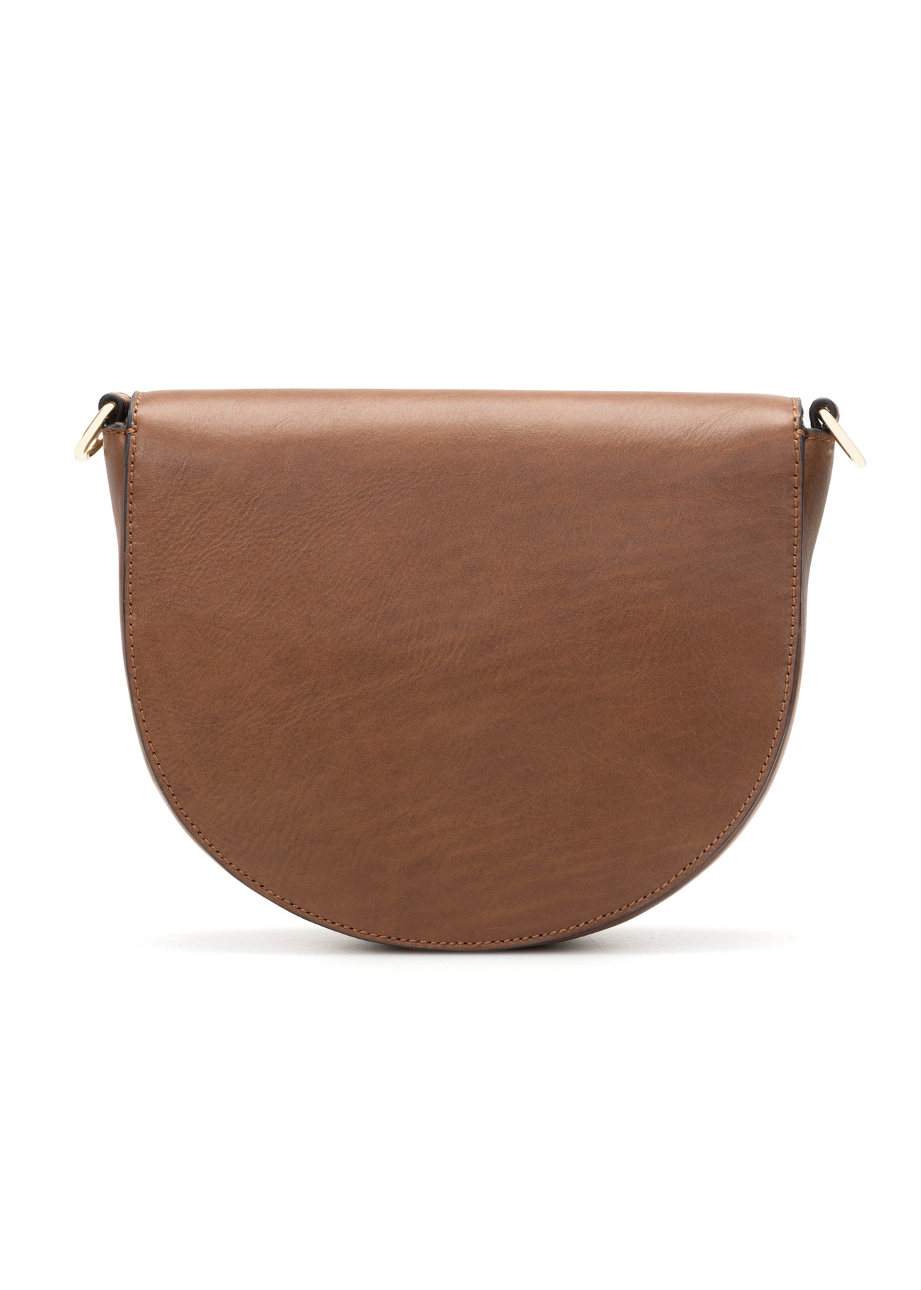 Brown leather women's messenger bag TORES-1246-1F(W26), product view from the back on a white background.