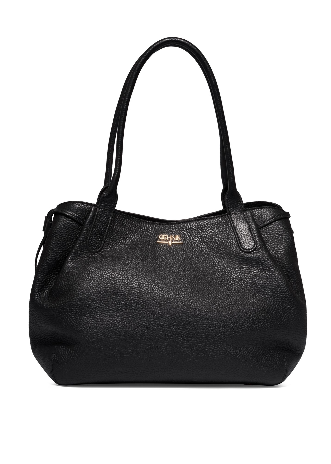 Black leather shopper bag TORES-1360-9I(Z26) - front product view, on a white background.