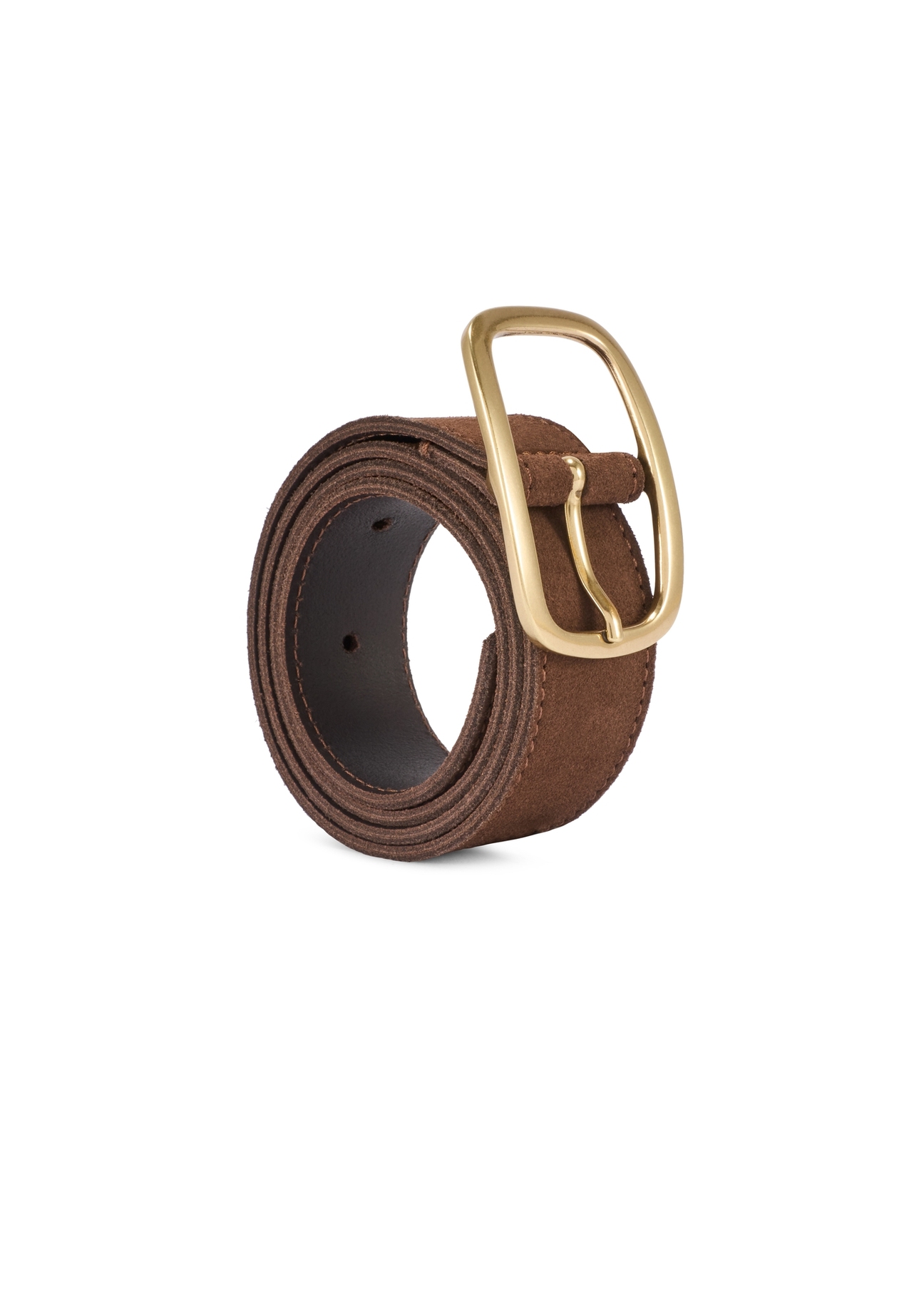 Brown leather women's belt PASDS-0339-1H(W26), diagonal product view on white background.