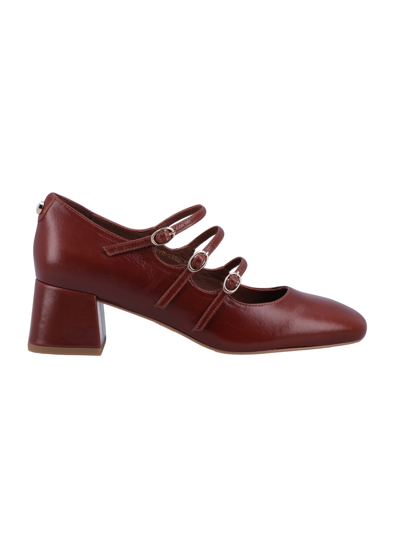 Women's leather pumps in cognac color BUTYD-1350-1F(Z26), side view of the product on a white background.