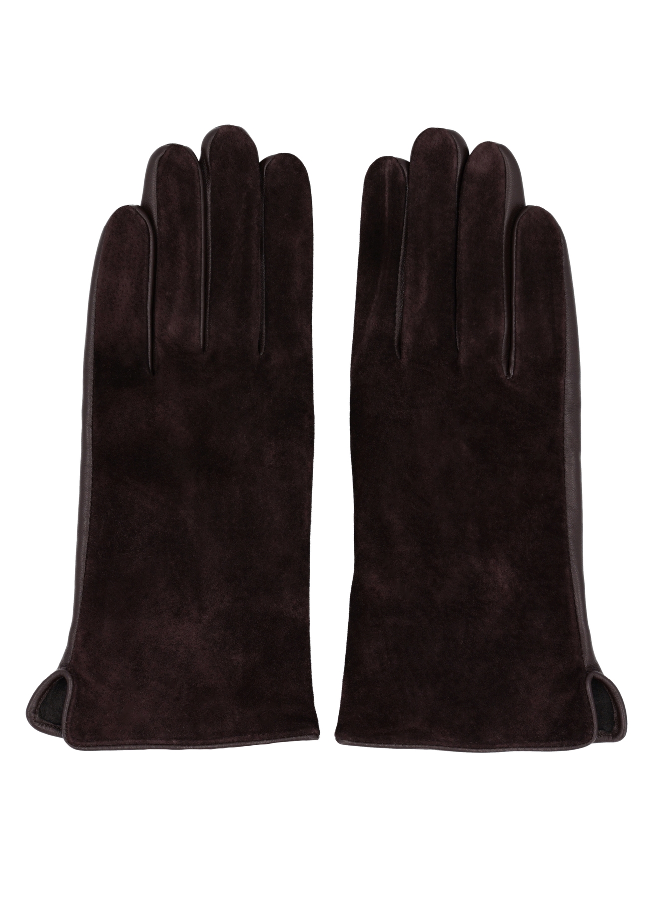 Women's brown suede gloves REKDS-0093-1I(Z26), front view on a white background.