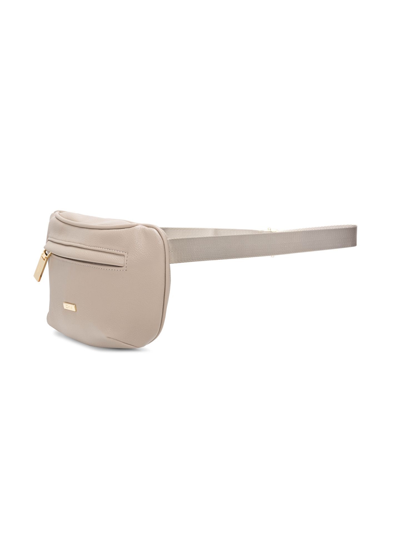 Beige women's imitation leather waist bag TOREC-1194-1D(W26) - diagonal product view, on a white background.