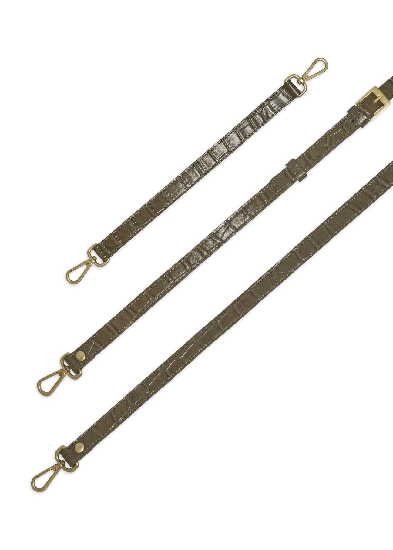 Leather khaki croco handbag TORES-1326-8D(Z26), close-up view of the straps on a light background.