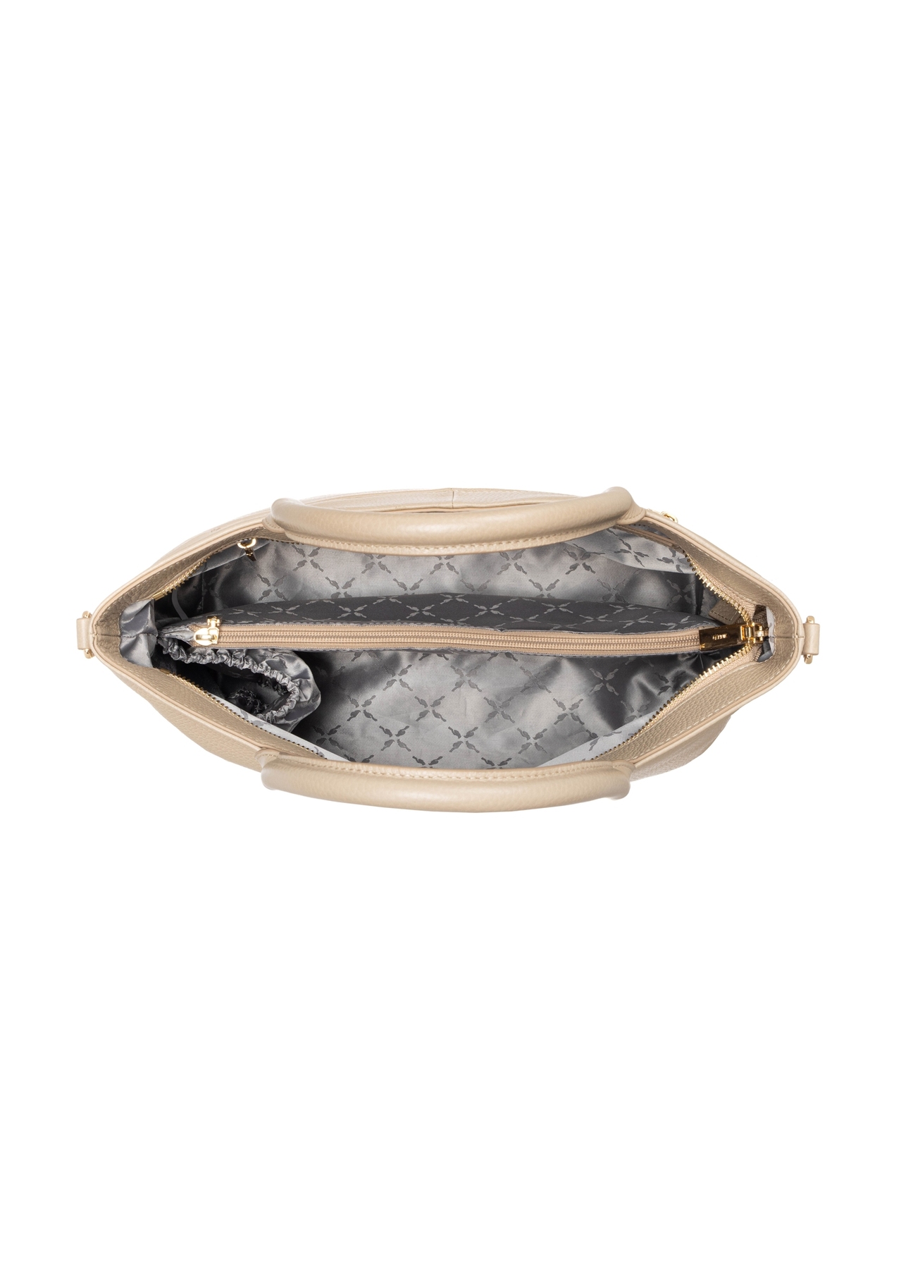 Beige large leather women's handbag TORES-1158-1B(Z26). Top view on a white background.